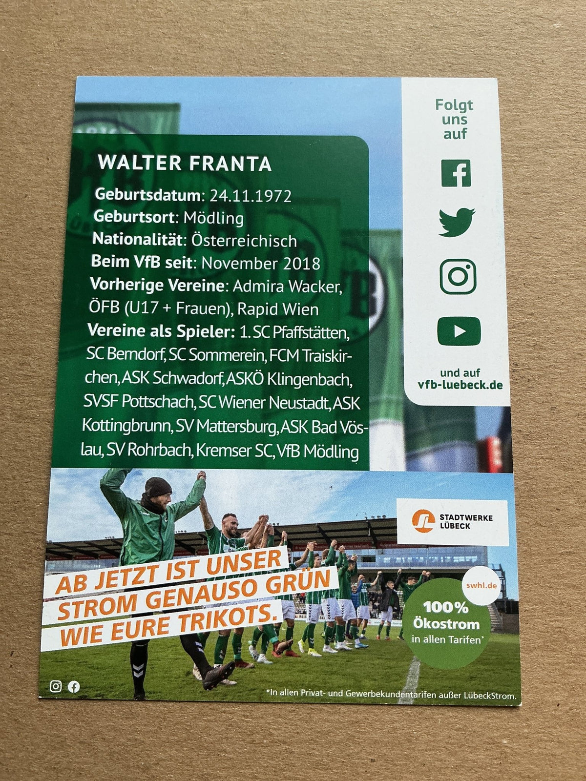 Walter Franta, Austria 🇦🇹 VfB Lübeck 2020/21 hand signed - Autographs-World