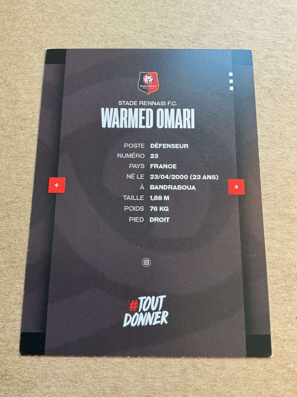 Warmed Omari, Comoros 🇰🇲 Stade Rennes FC 2023/24 hand signed - Autographs-World
