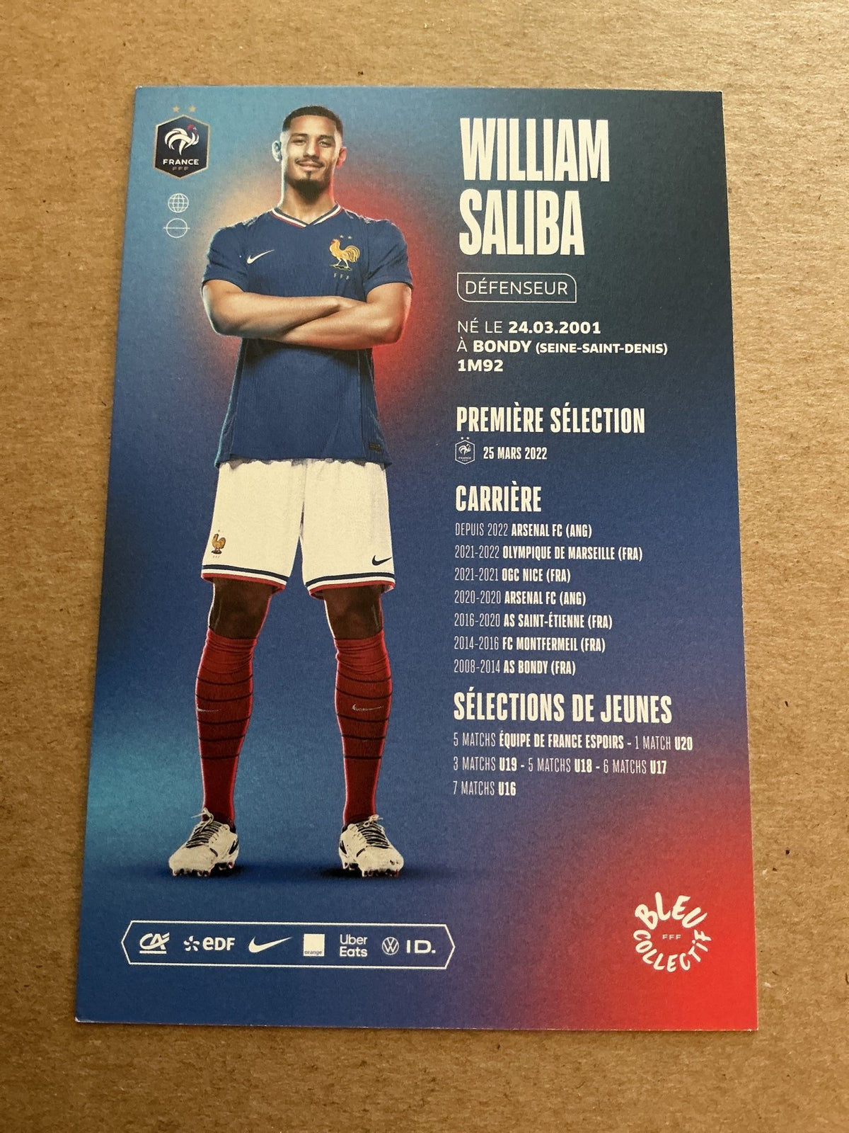 William Saliba, France 🇫🇷 UEFA Euro Arsenal FC 2024 hand signed - Autographs-World