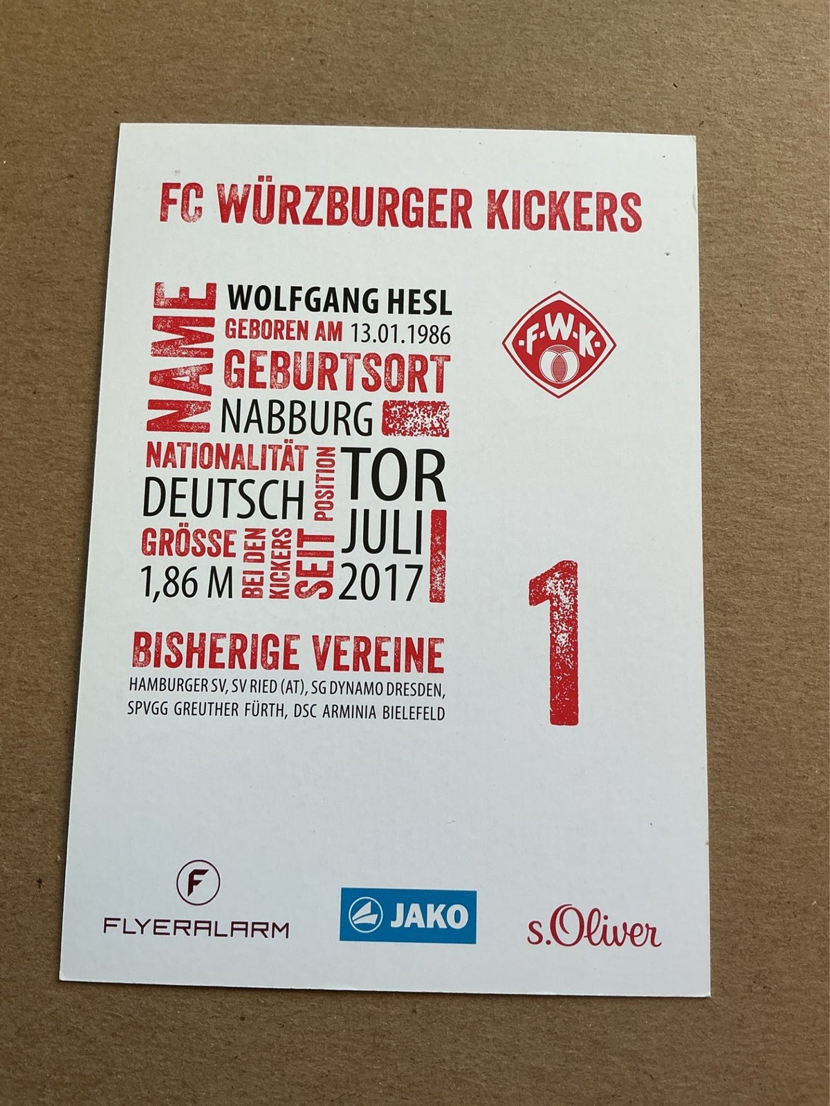 Wolfgang Hesl, Germany 🇩🇪 FC Würzburger Kickers 2017/18 hand signed - Autographs-World