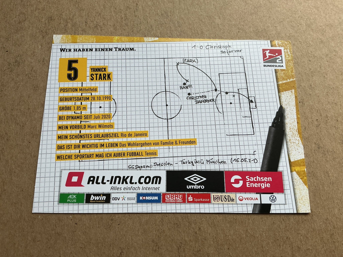 Yannick Stark, Germany 🇩🇪 Dynamo Dresden 2021/22 hand signed - Autographs-World