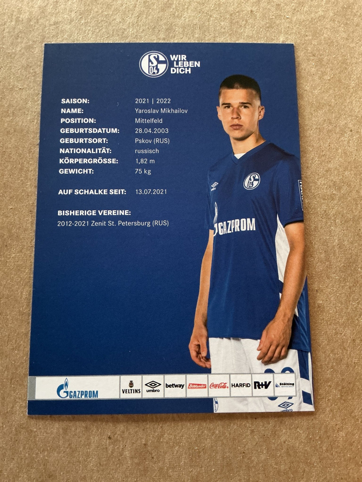Yaroslav Mikhailov, Russia 🇷🇺 FC Schalke 04 2021/22 hand signed - Autographs-World