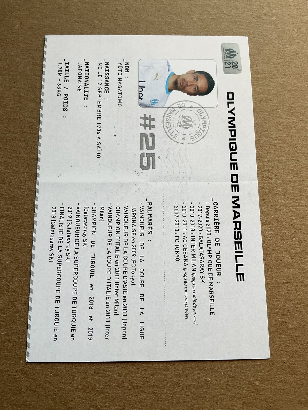 Yuto Nagatomo, Japan 🇯🇵 Olympique Marseille 2020/21 hand signed - Autographs-World