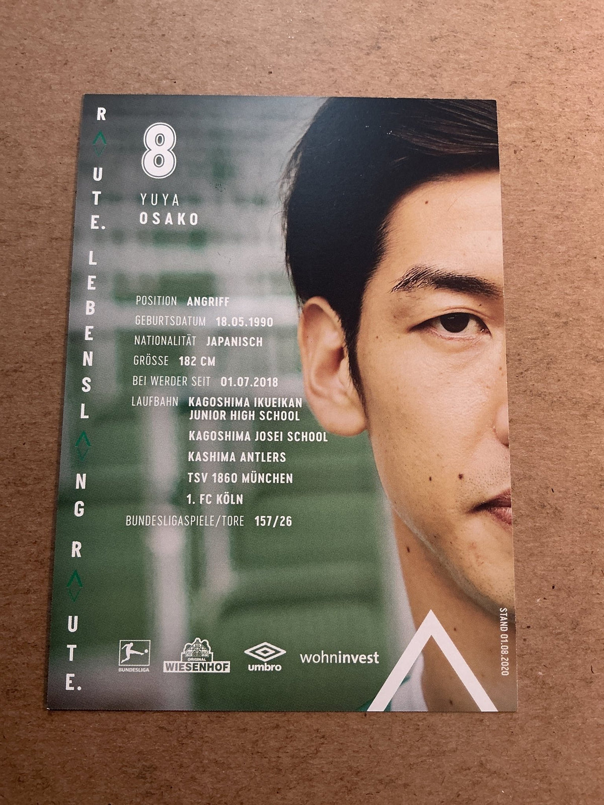 Yuya Osako, Japan 🇯🇵 SV Werder Bremen 2020/21 hand signed - Autographs-World