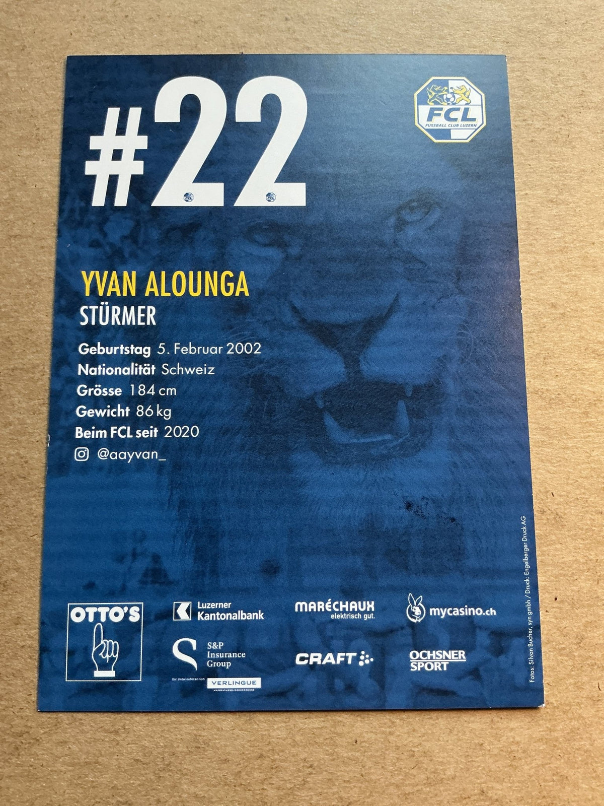 Yvan Alounga, Switzerland π¨π FC Luzern 2020/21 hand signed - Autographs-World