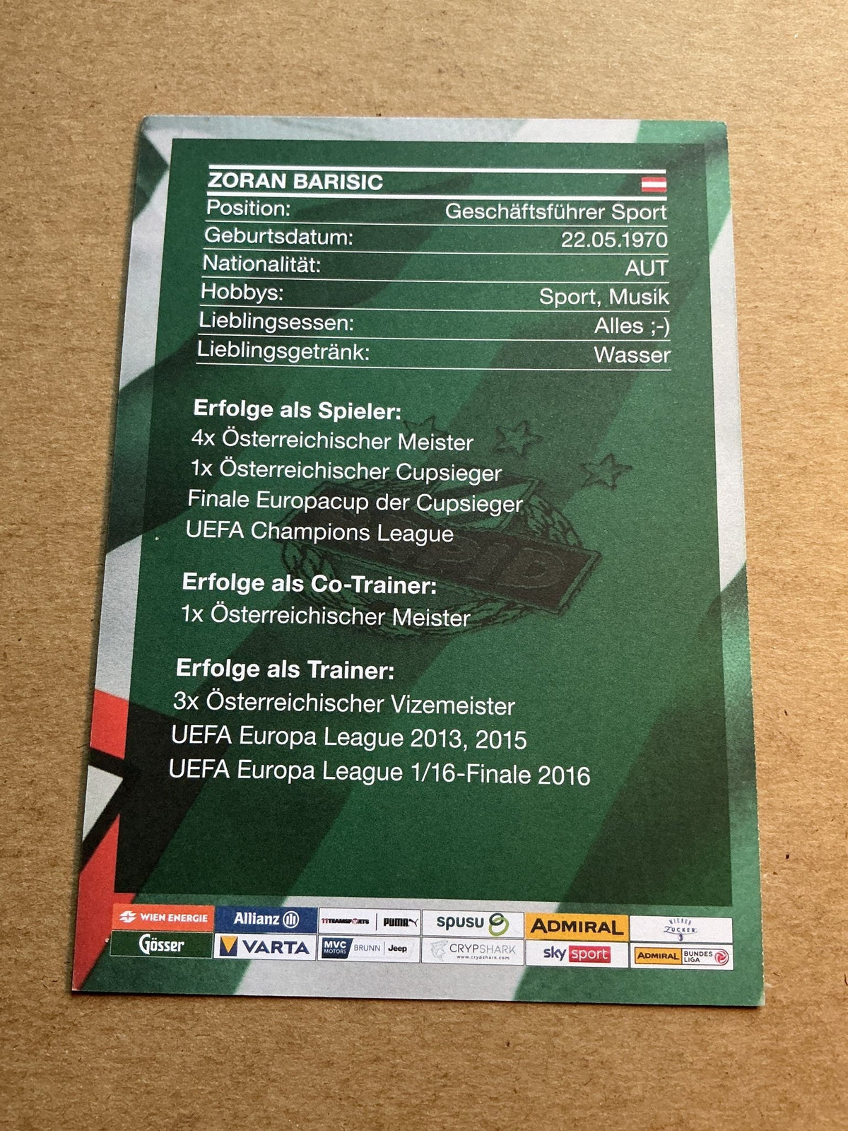 Zoran Barisic, Austria ๐ฆ๐น Rapid Wien 2022/23 hand signed - Autographs-World