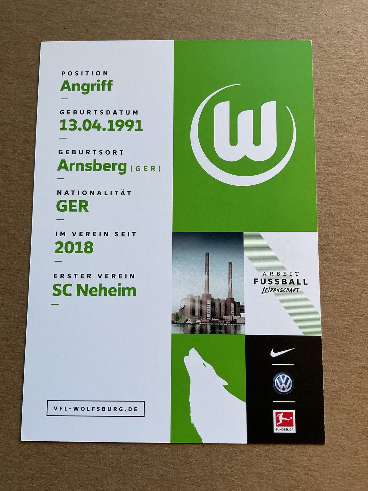 Daniel Ginczek, Germany 🇩🇪 VfL Wolfsburg 2018/19 hand signed