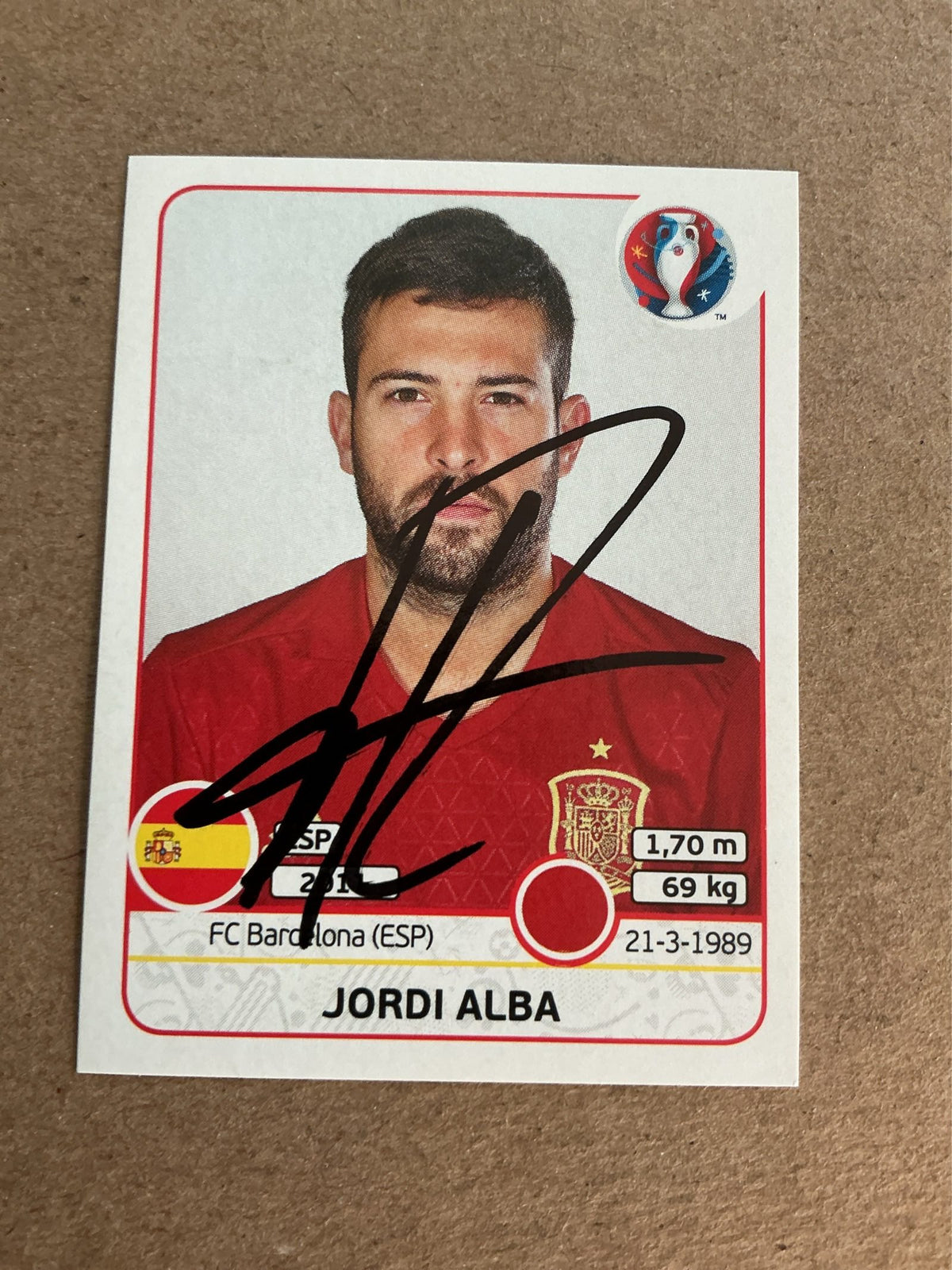 Jordi Alba, Spain 🇪🇸 UEFA Euro 2016 Panini hand signed