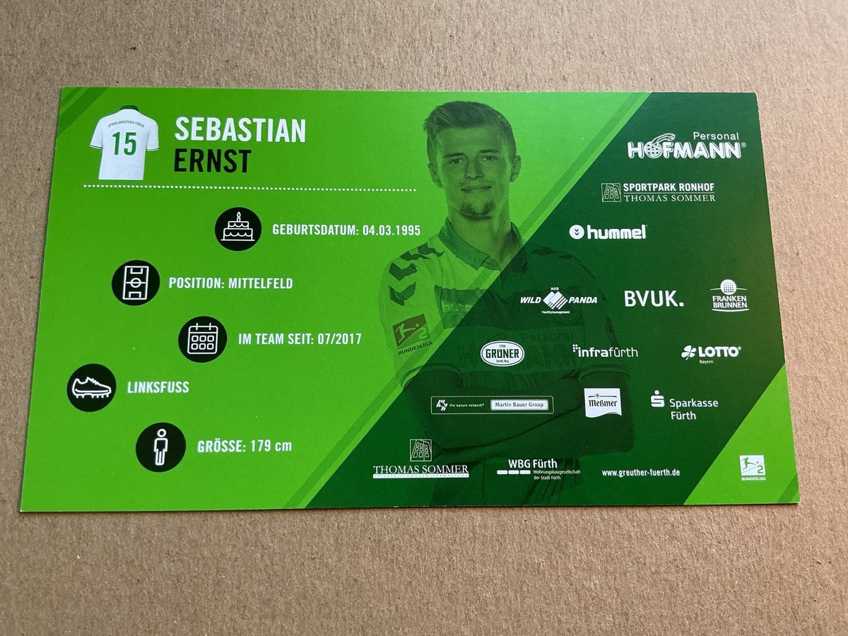 Sebastian Ernst, Germany 🇩🇪 SpVgg Greuther Fürth 2018/19 hand signed
