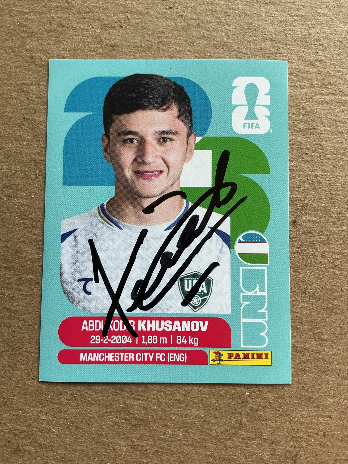Abdukodir Khusanov, Uzbekistan 🇺🇿 FIFA World Cup 2026 Panini hand signed
