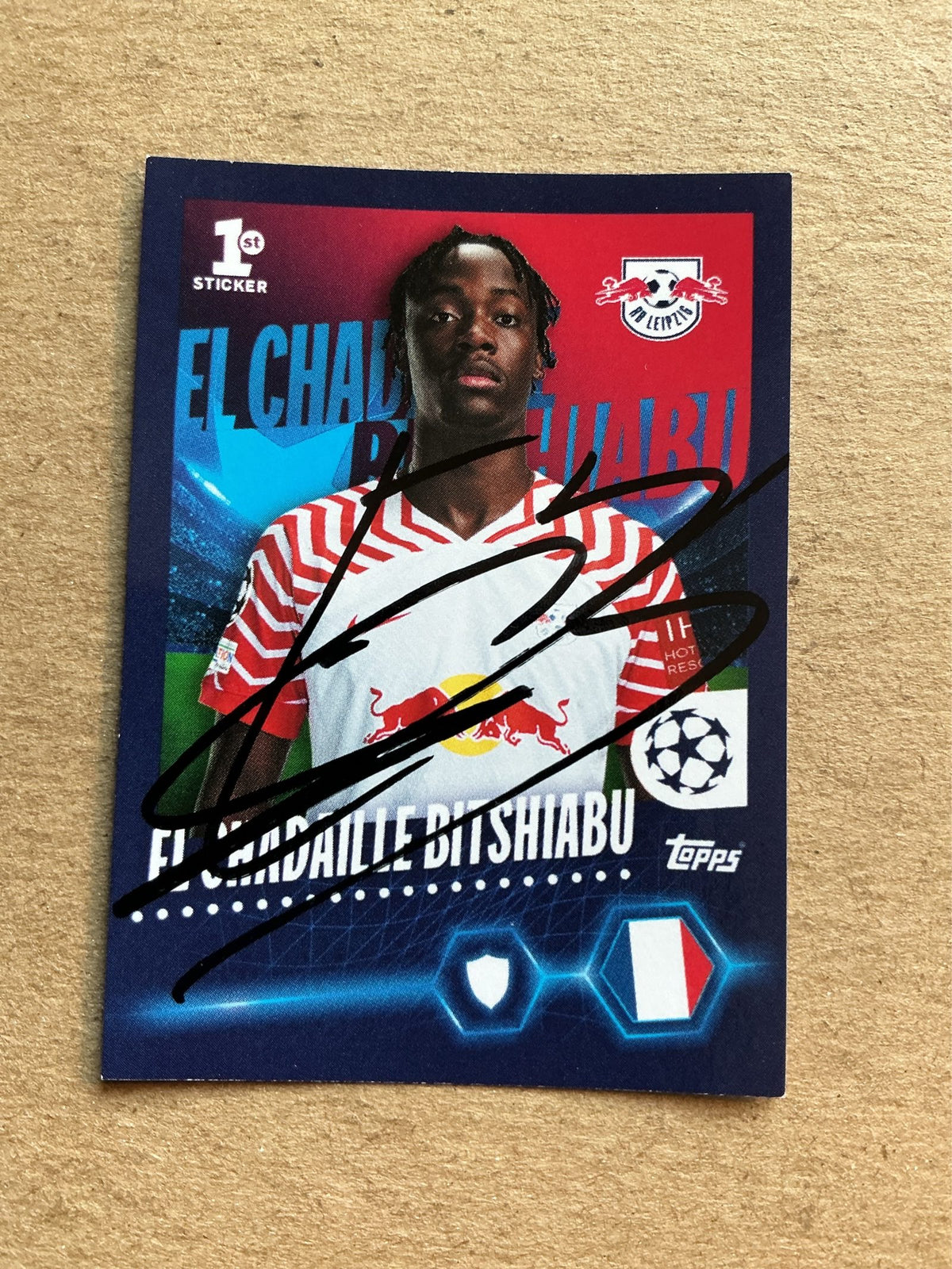 El Chadaille Bitshiabu, France 🇫🇷 RB Leipzig 2023/24 Topps hand signed