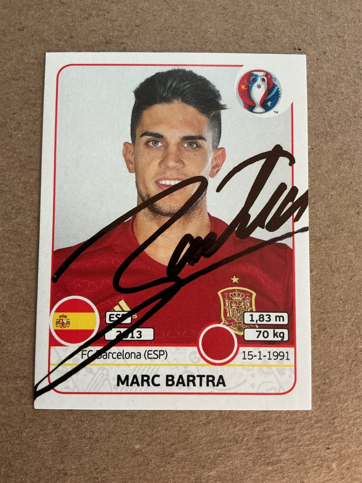 Marc Bartra, Spain 🇪🇸 UEFA Euro 2016 Panini hand signed