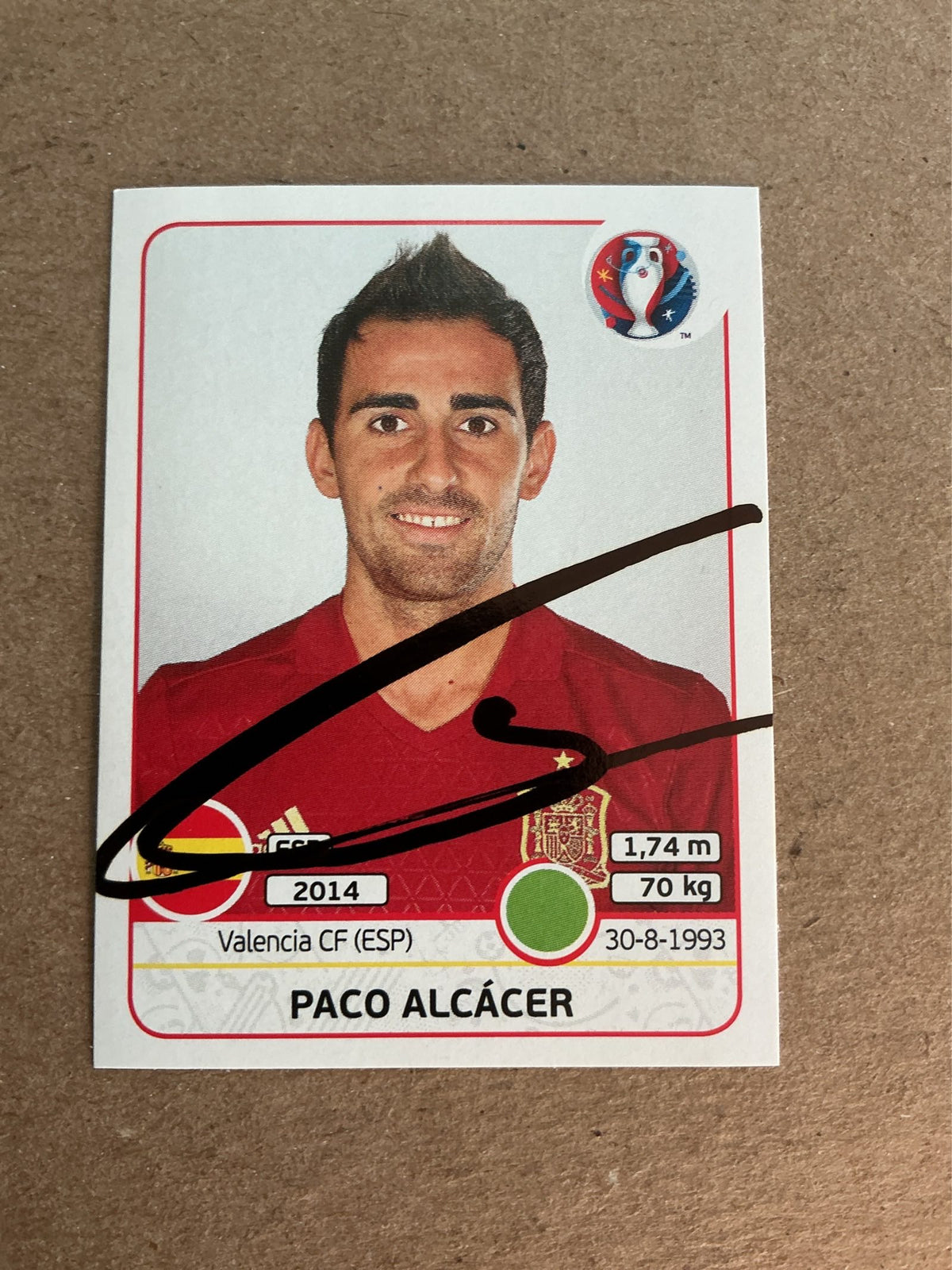 Paco Alcácer, Spain 🇪🇸 UEFA Euro 2016 Panini hand signed