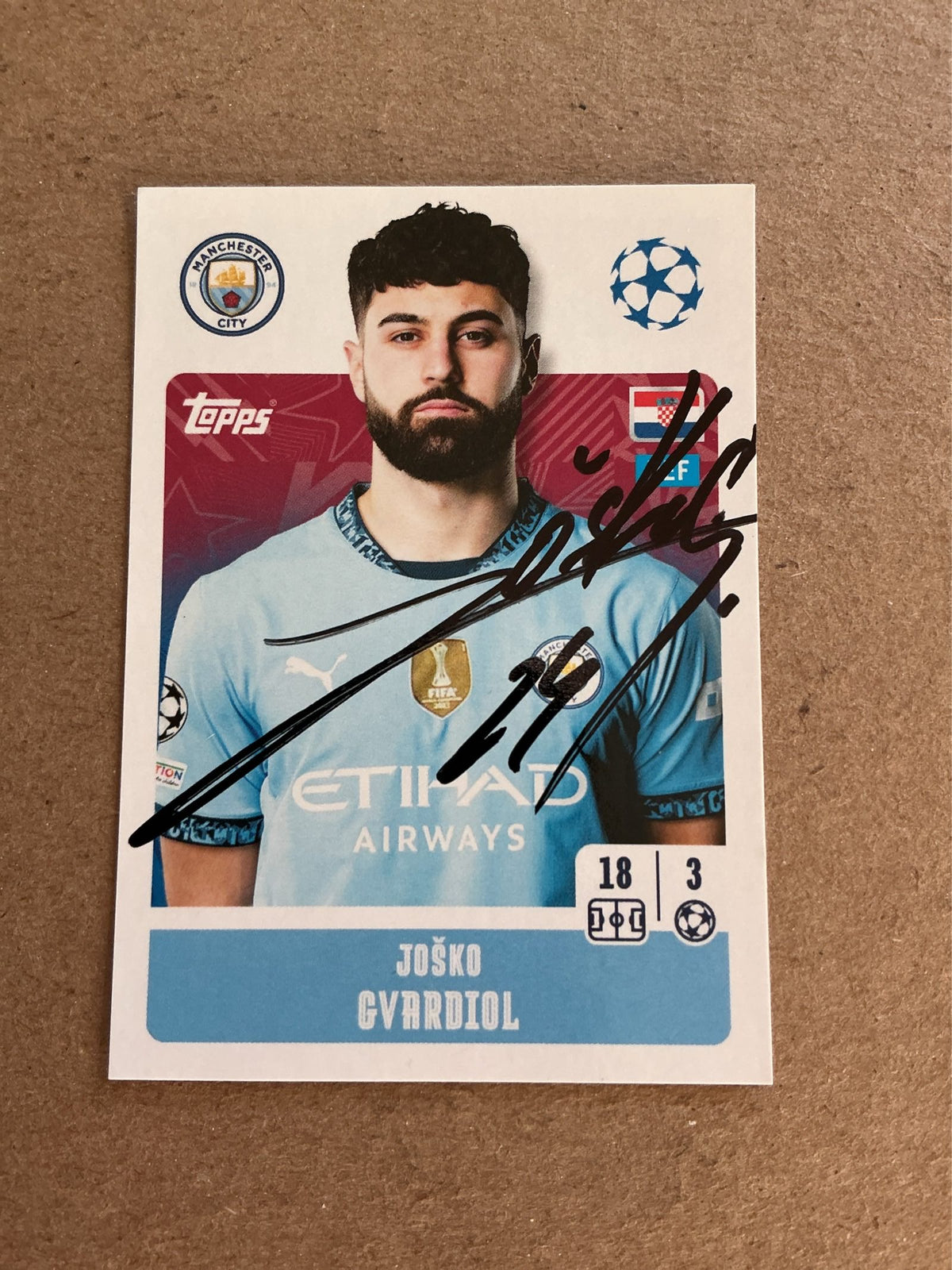 Joško Gvardiol, Croatia 🇭🇷 Manchester City 2024/25 Topps hand signed