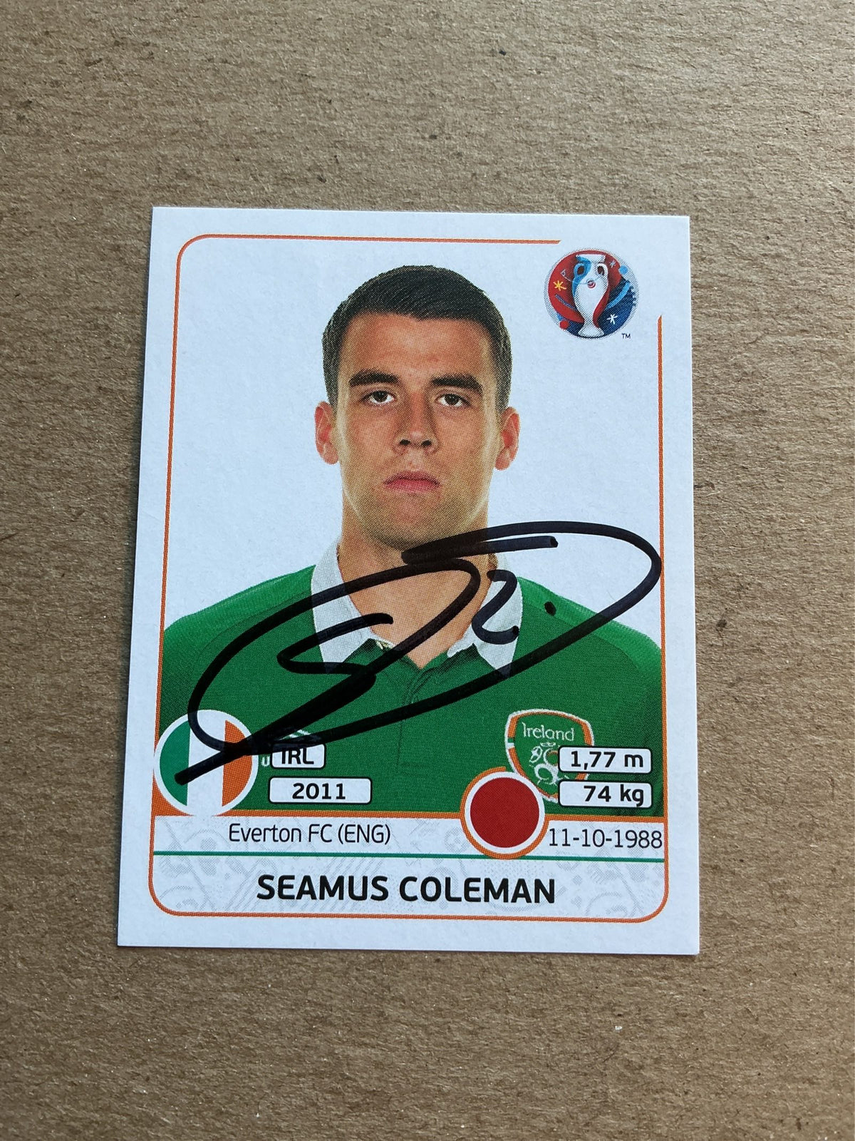 Seamus Coleman, Ireland 🇮🇪 UEFA Euro 2016 Panini hand signed