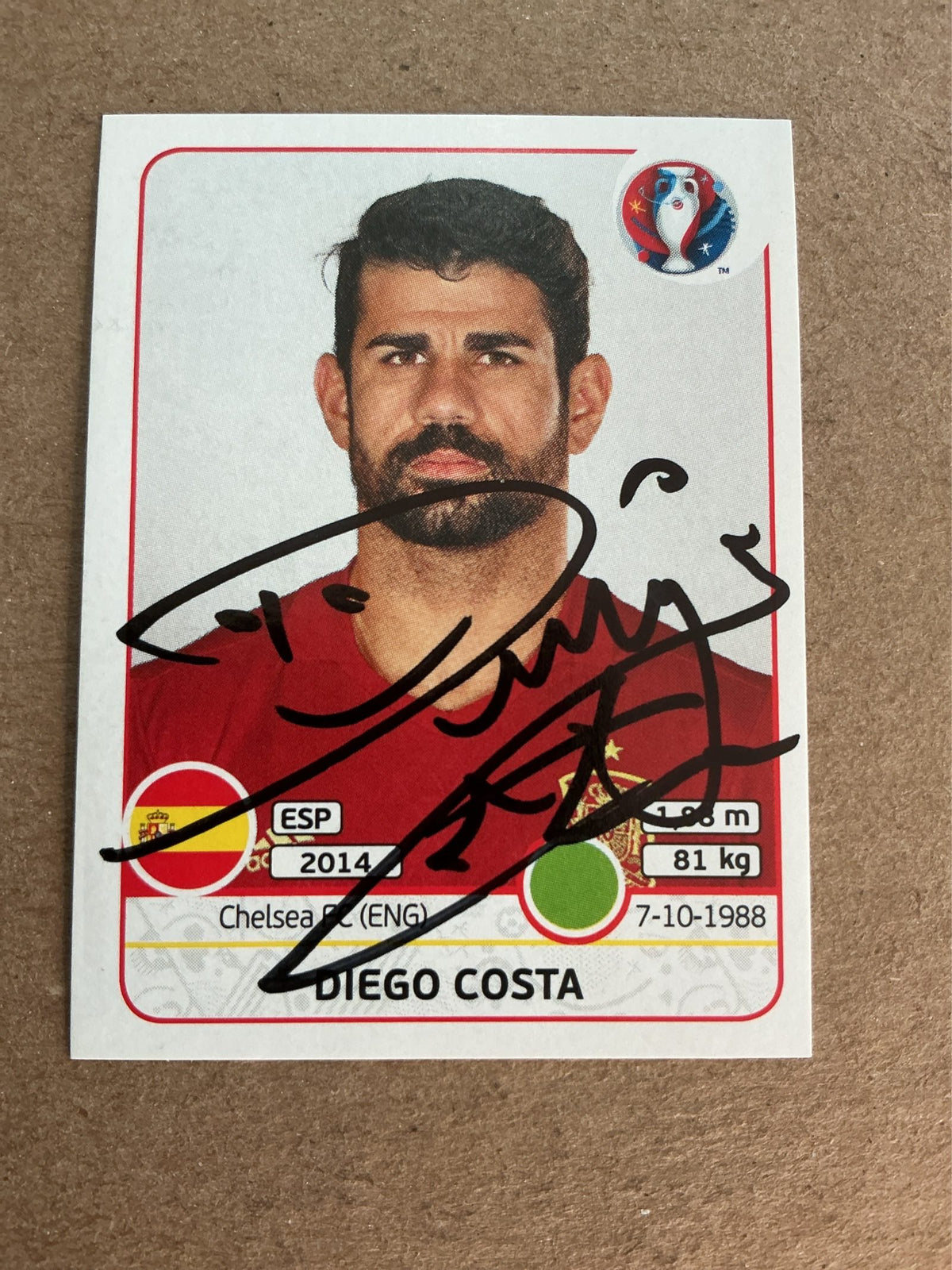 Diego Costa, Spain 🇪🇸 UEFA Euro 2016 Panini hand signed
