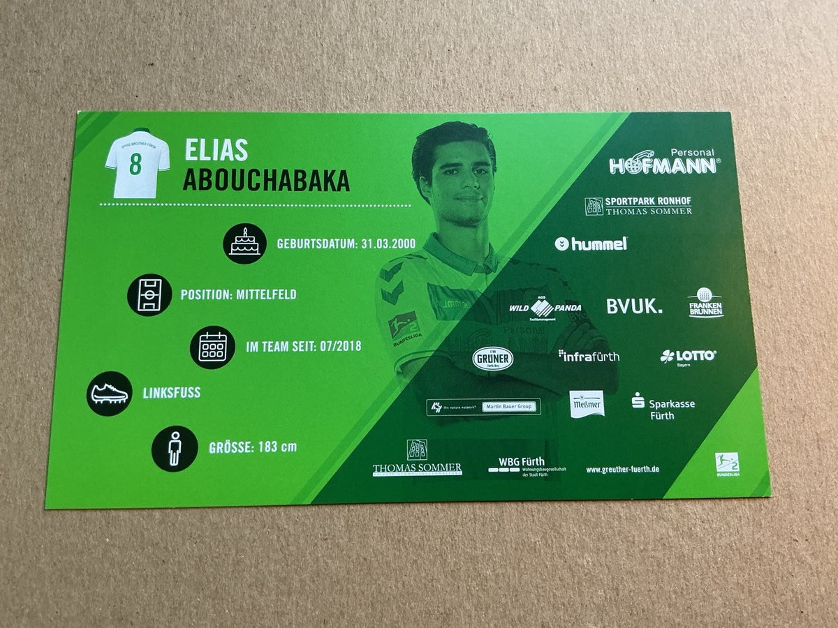 Elias Abouchabaka, Morocco 🇲🇦 SpVgg Greuther Fürth 2018/19 hand signed