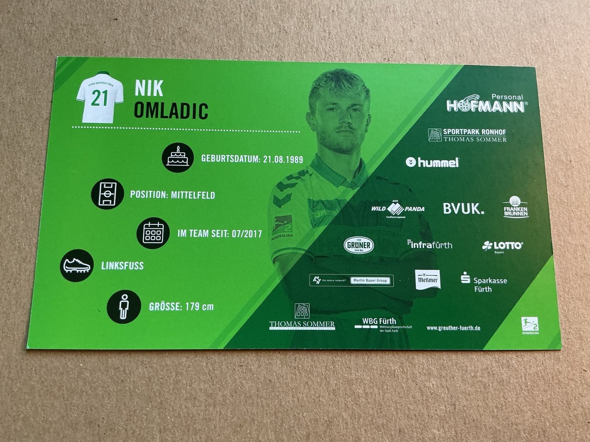 Nik Omladic, Slovenia 🇸🇮 SpVgg Greuther Fürth 2018/19 hand signed