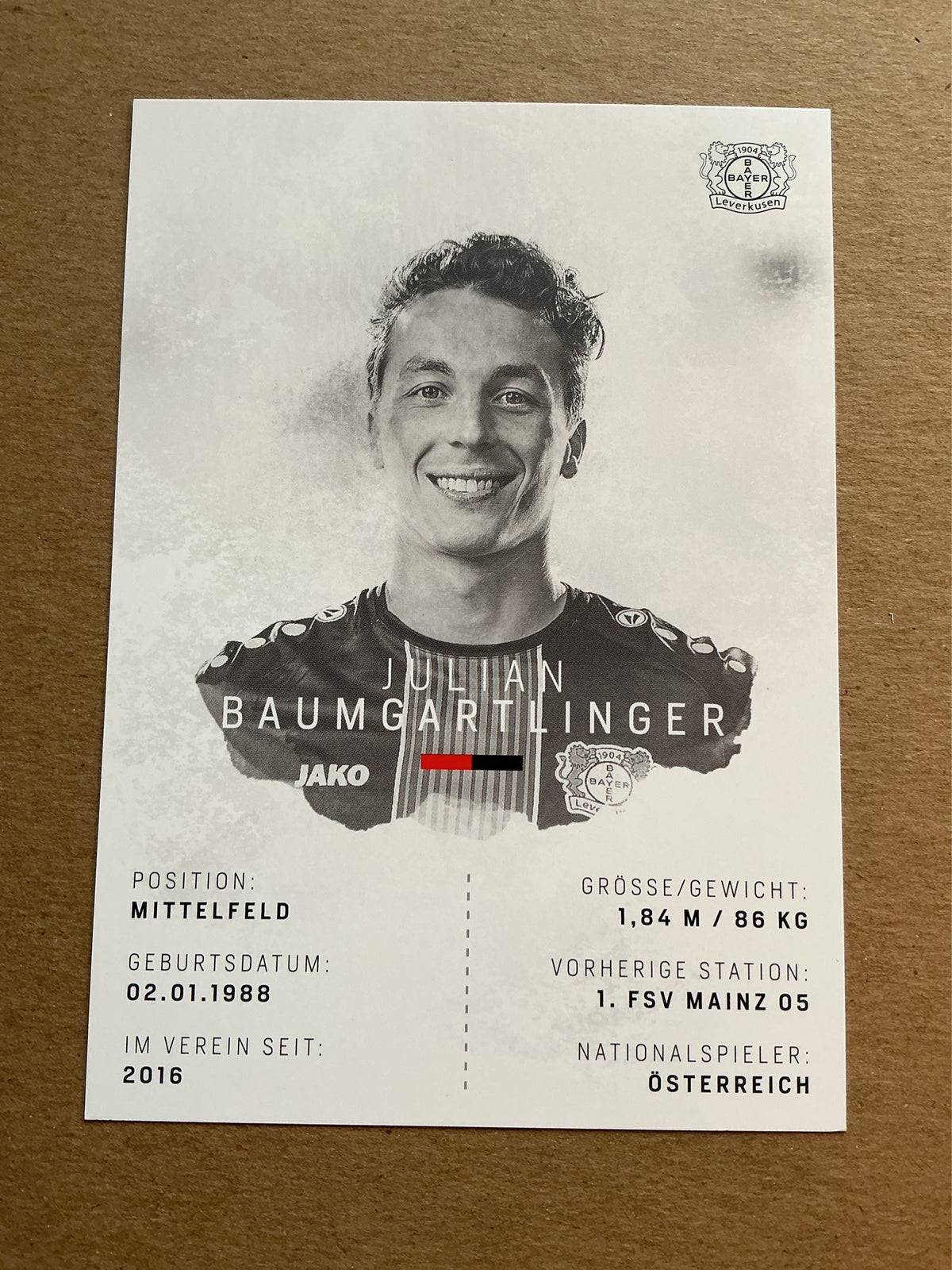Julian Baumgartlinger, Austria 🇦🇹 Bayer 04 Leverkusen 2018/19 hand signed