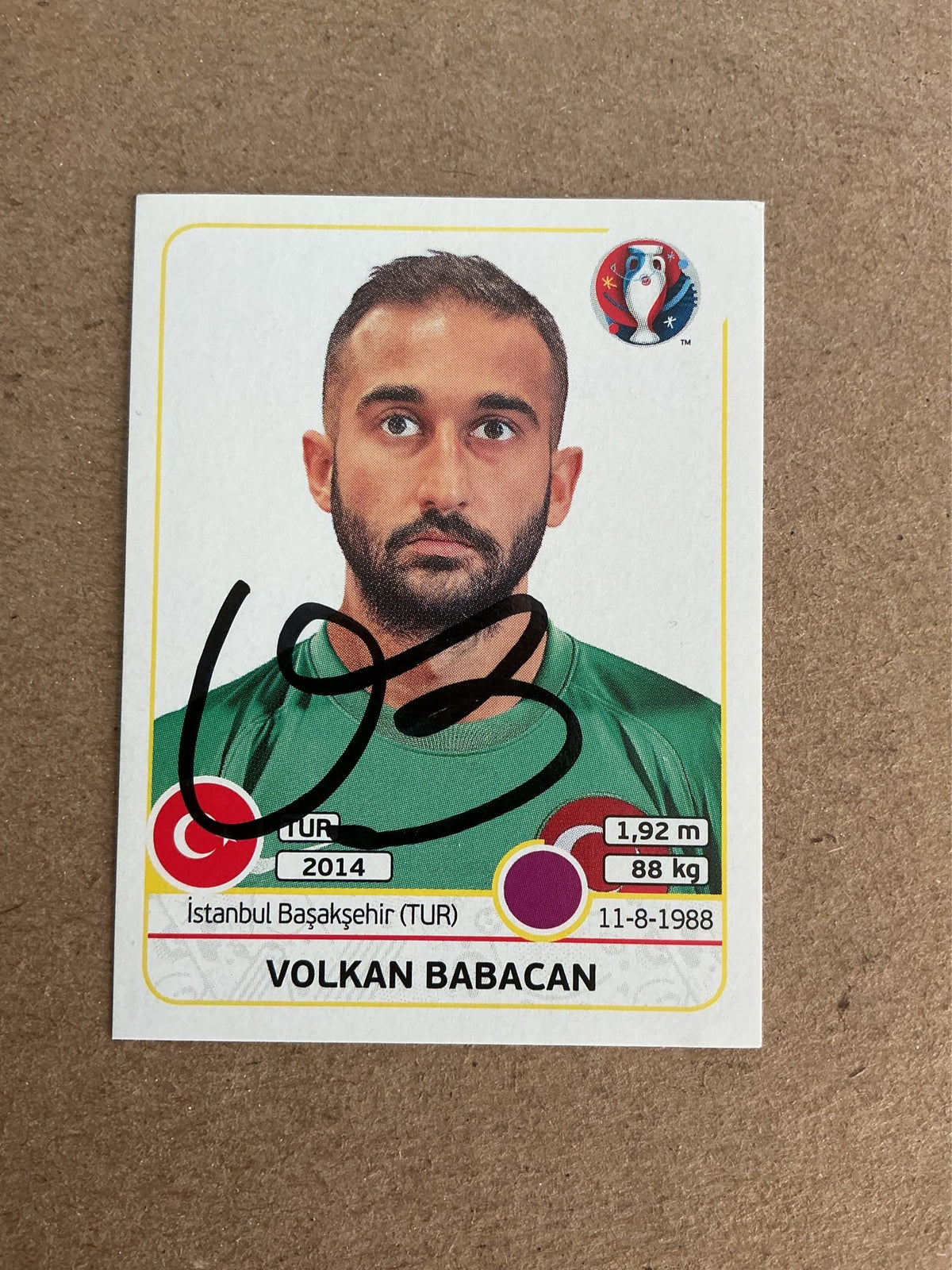 Volkan Babacan, Türkiye 🇹🇷 UEFA Euro 2016 Panini hand signed