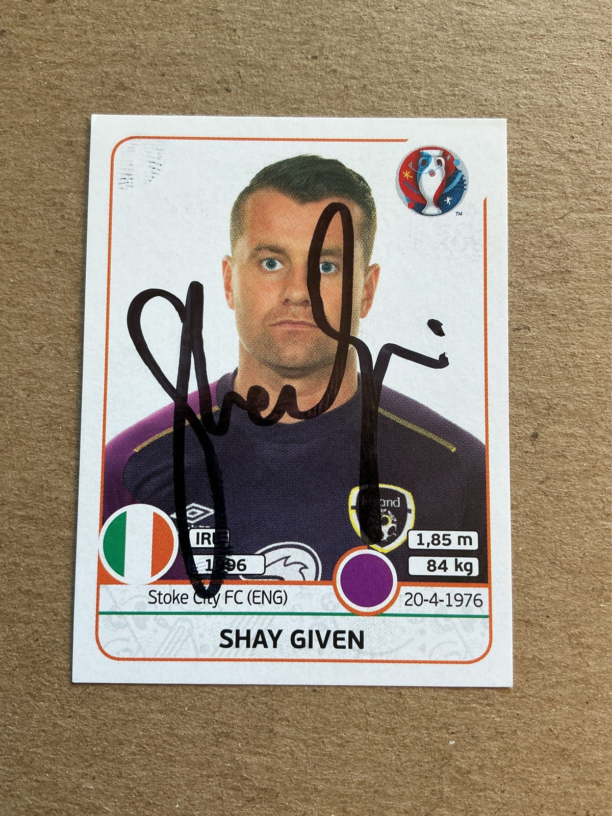 Shay Given, Ireland 🇮🇪 UEFA Euro 2016 Panini hand signed