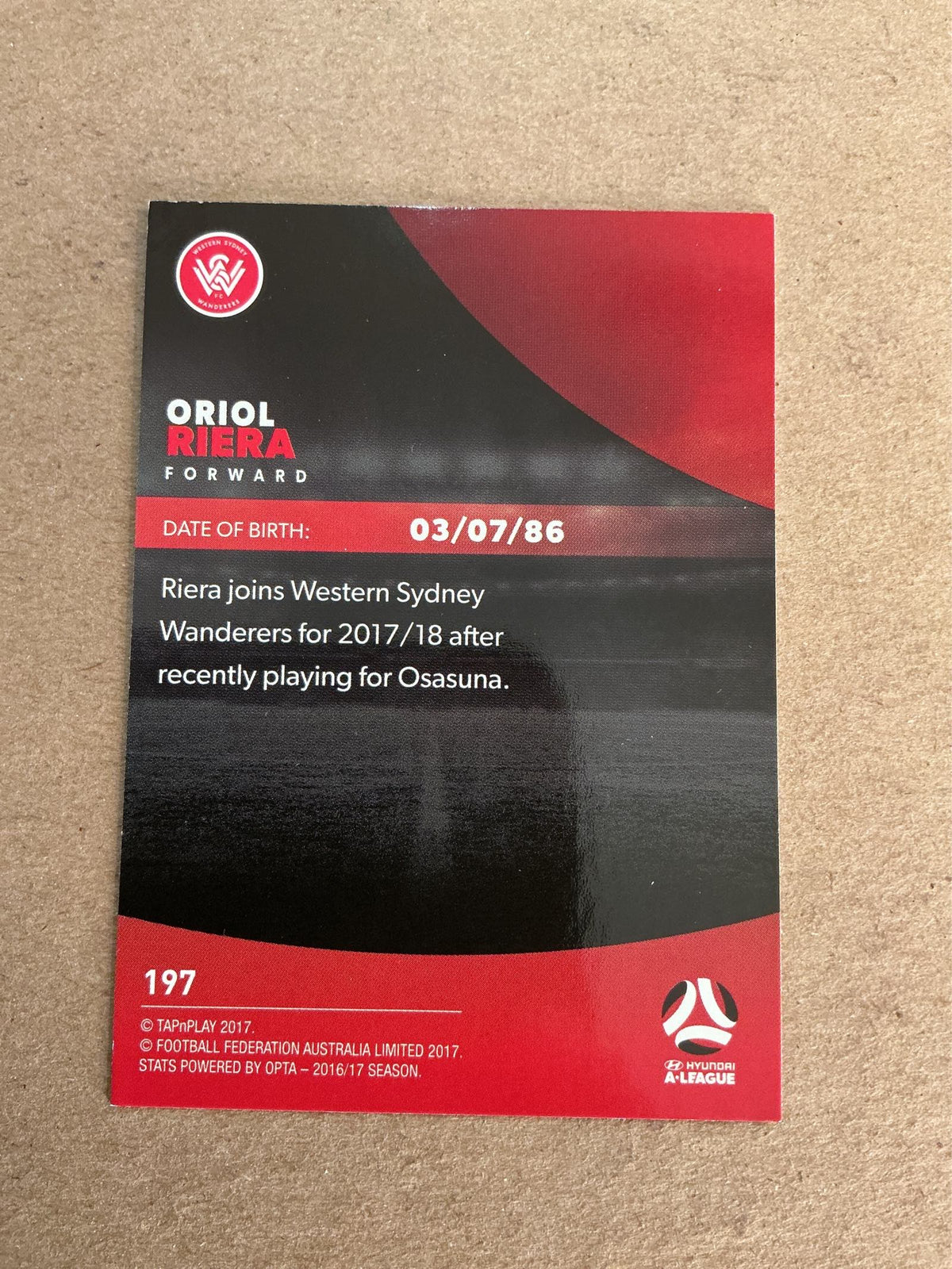 Oriol Riera, Spain 🇪🇸 Western Sydney Wanderers 2017/18 hand signed