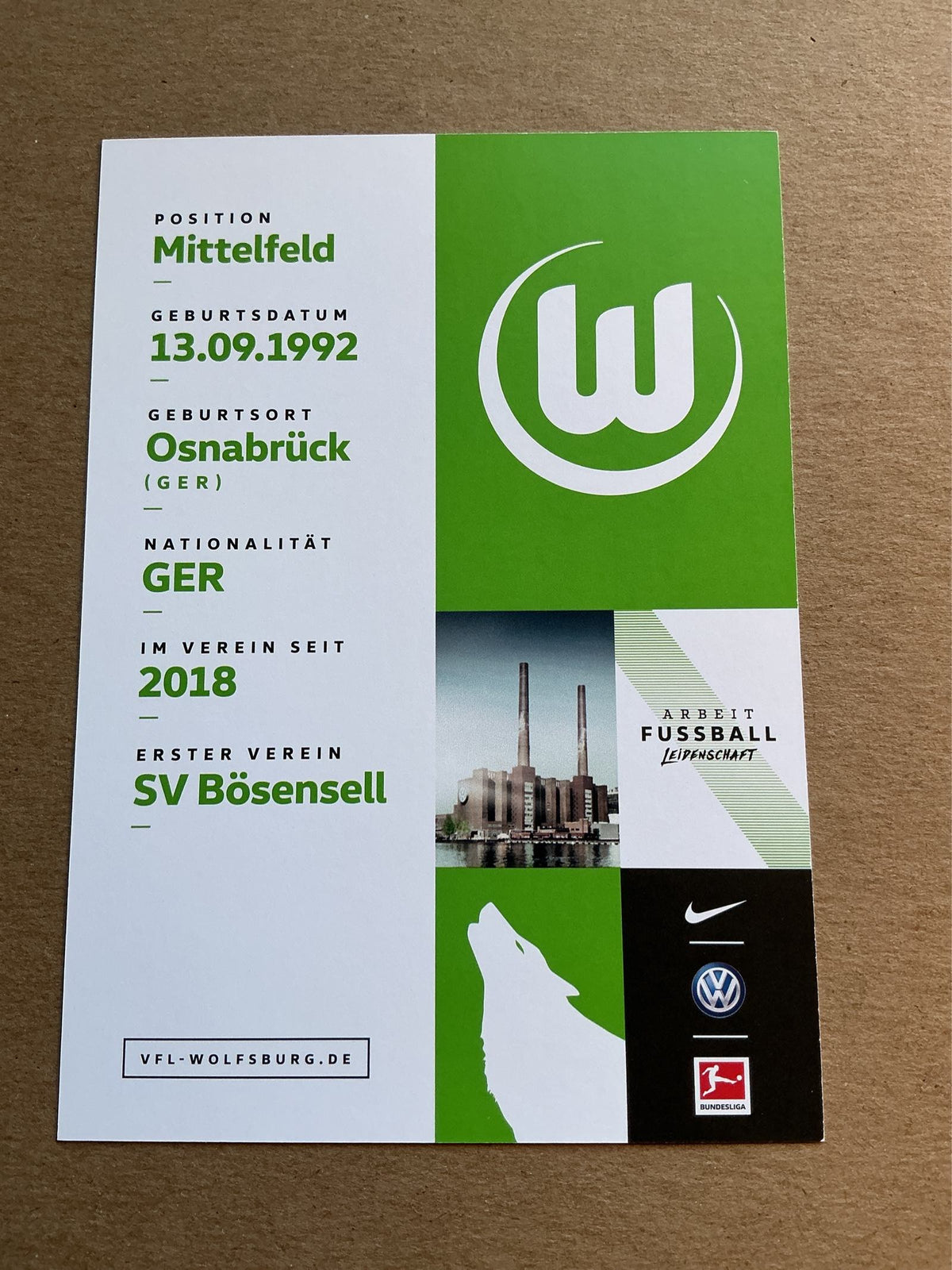 Felix Klaus, Germany 🇩🇪 VfL Wolfsburg 2018/19 hand signed