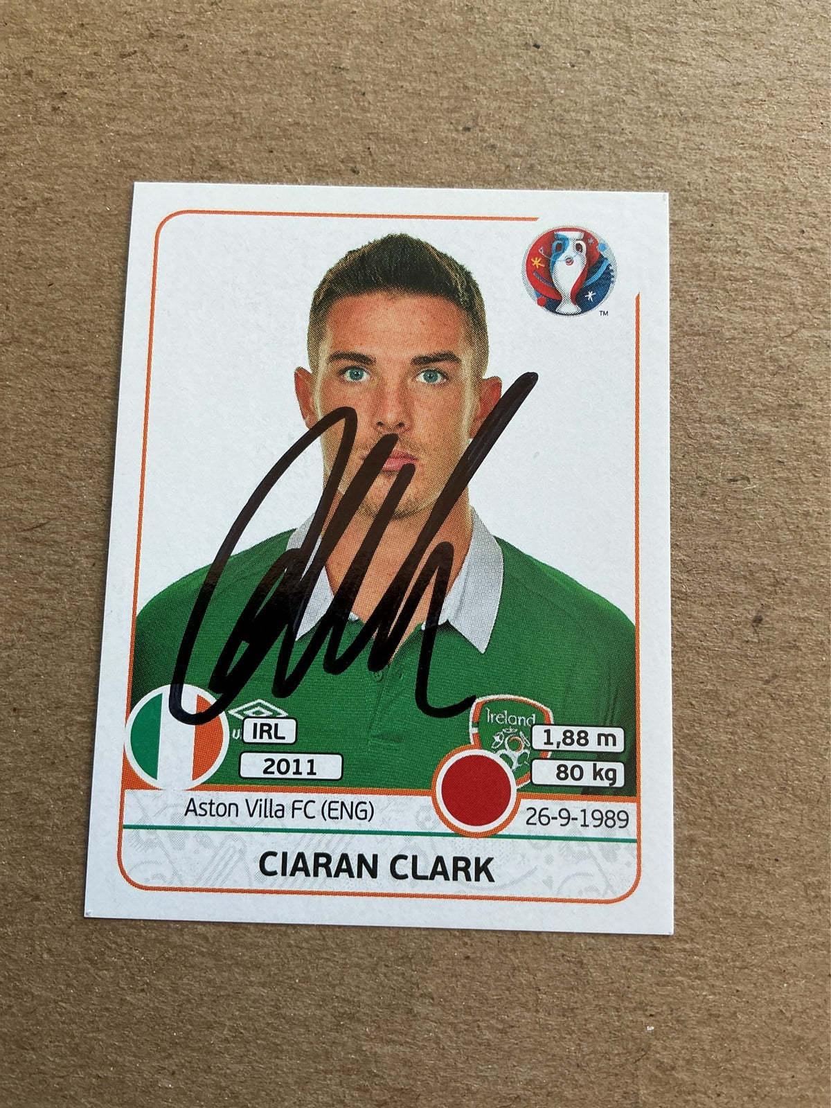 Ciaran Clark, Ireland 🇮🇪 UEFA Euro 2016 Panini hand signed