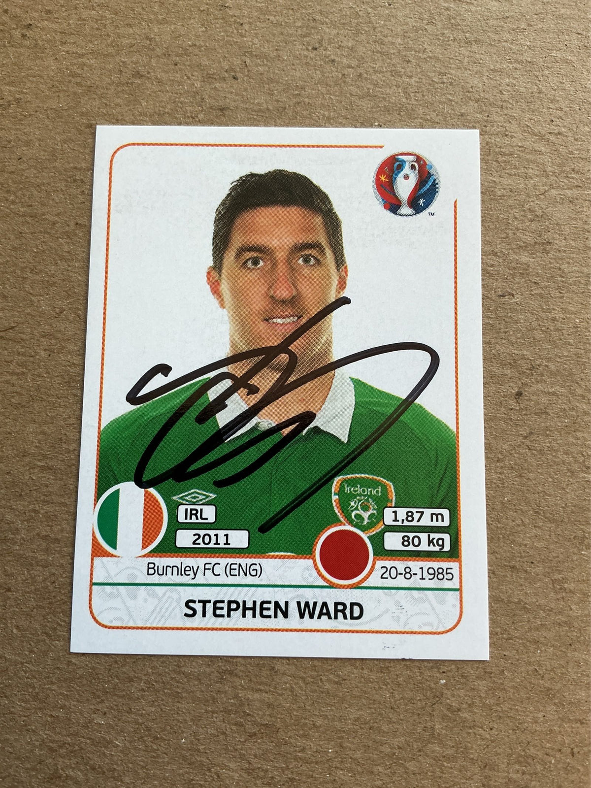 Stephen Ward, Ireland 🇮🇪 UEFA Euro 2016 Panini hand signed