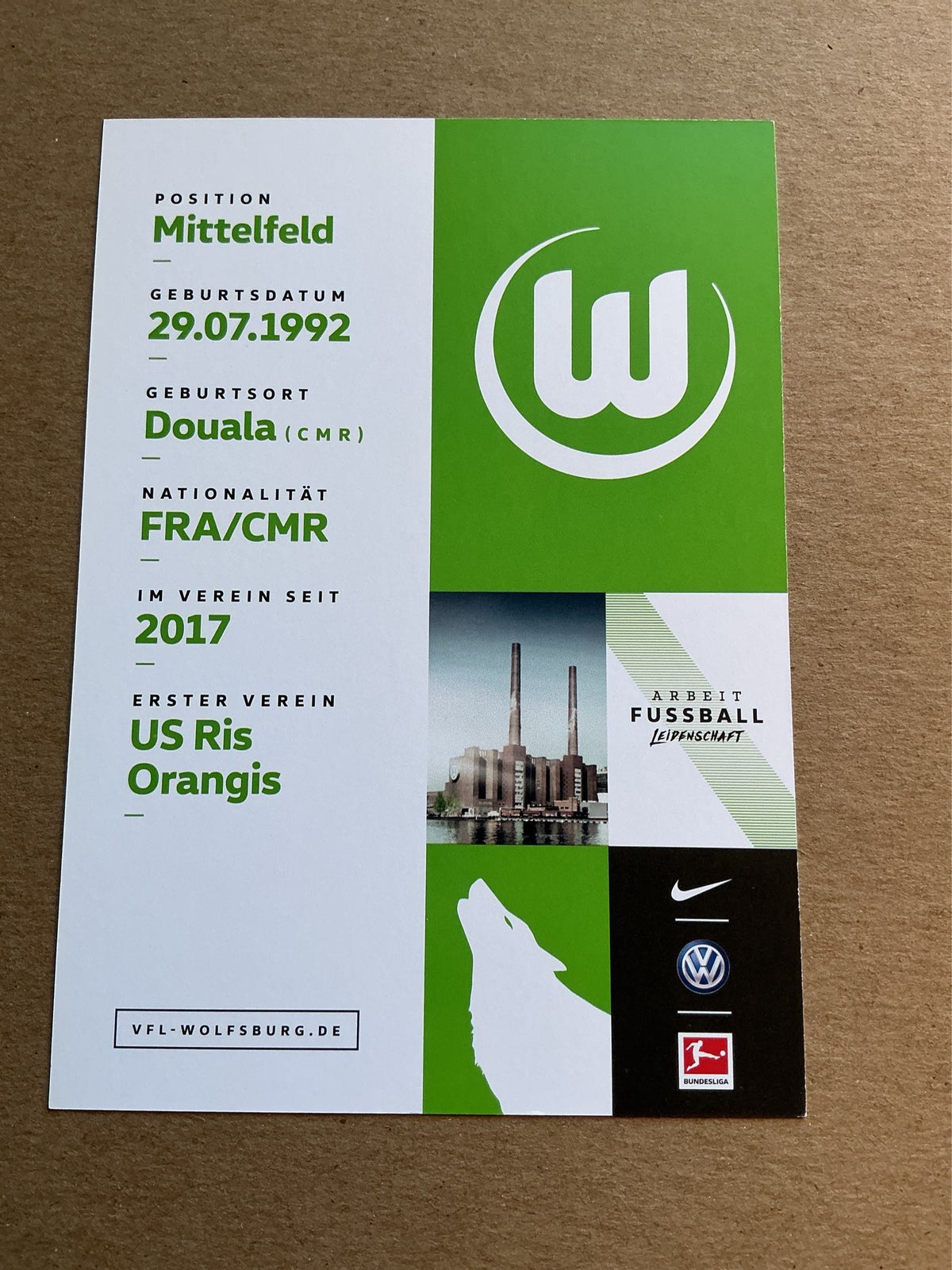 Paul-Georges Ntep, France 🇫🇷 VfL Wolfsburg 2018/19 hand signed