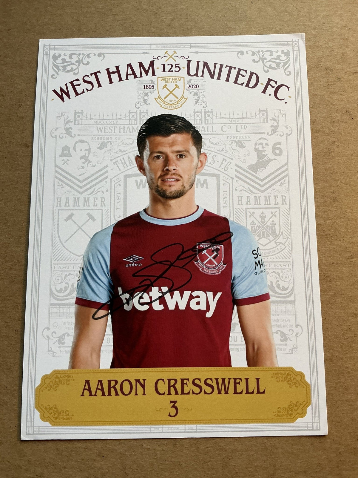 Aaron Cresswell, England 🏴󠁧󠁢󠁥󠁮󠁧󠁿 West Ham United 2020/21 hand signed - Autographs-World