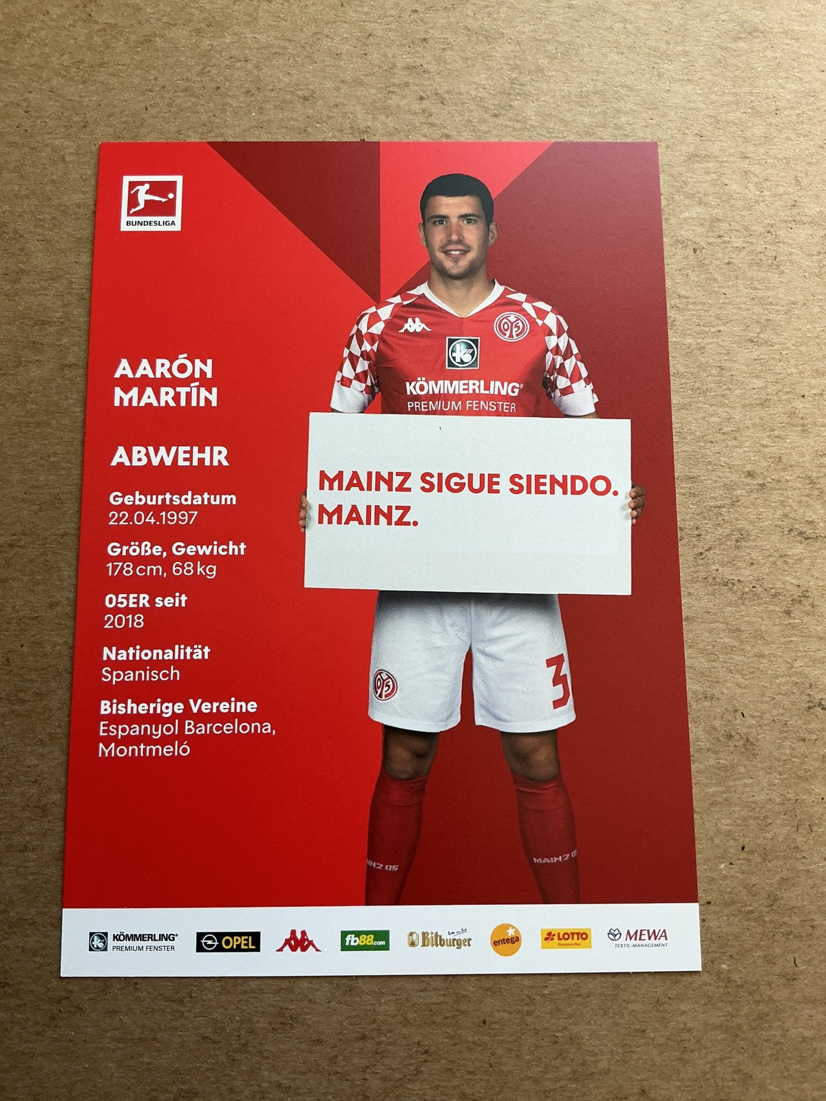 Aarón Martín, Spain 🇪🇸 FSV Mainz 05 2020/21 hand signed - Autographs-World