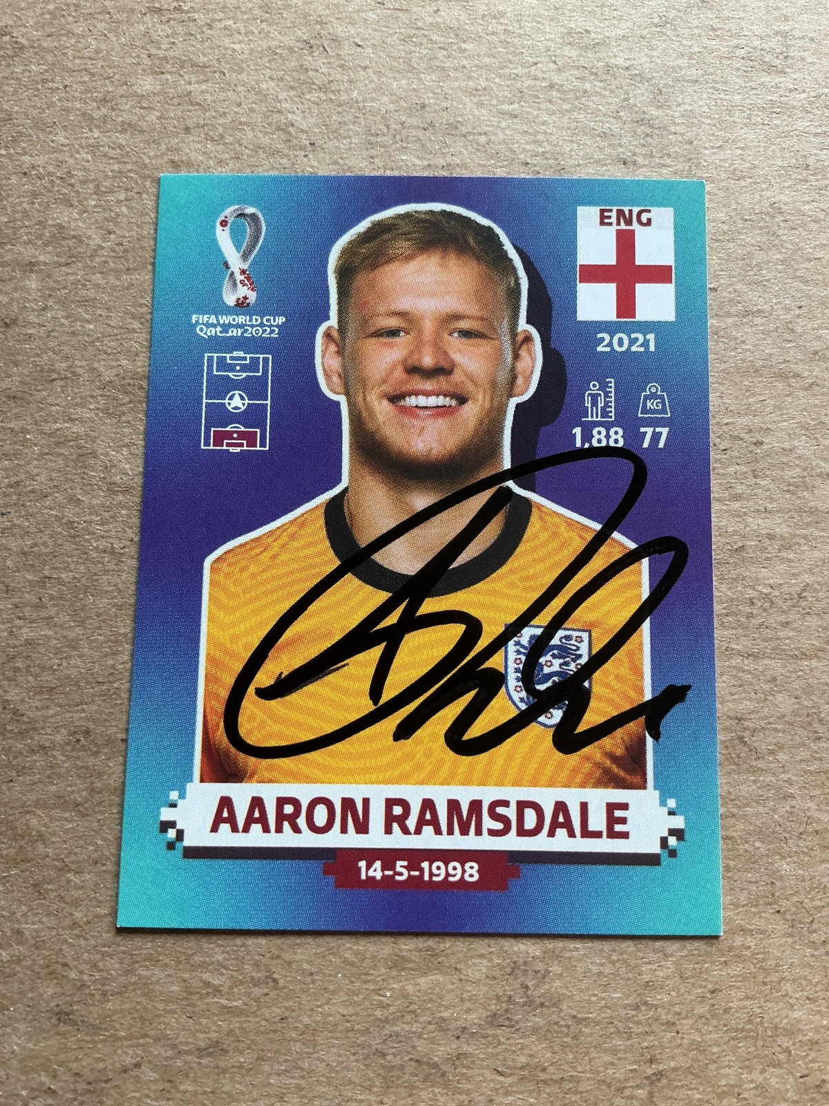 Aaron Ramsdale, England 🏴󠁧󠁢󠁥󠁮󠁧󠁿 FIFA World Cup 2022 Panini hand signed - Autographs-World