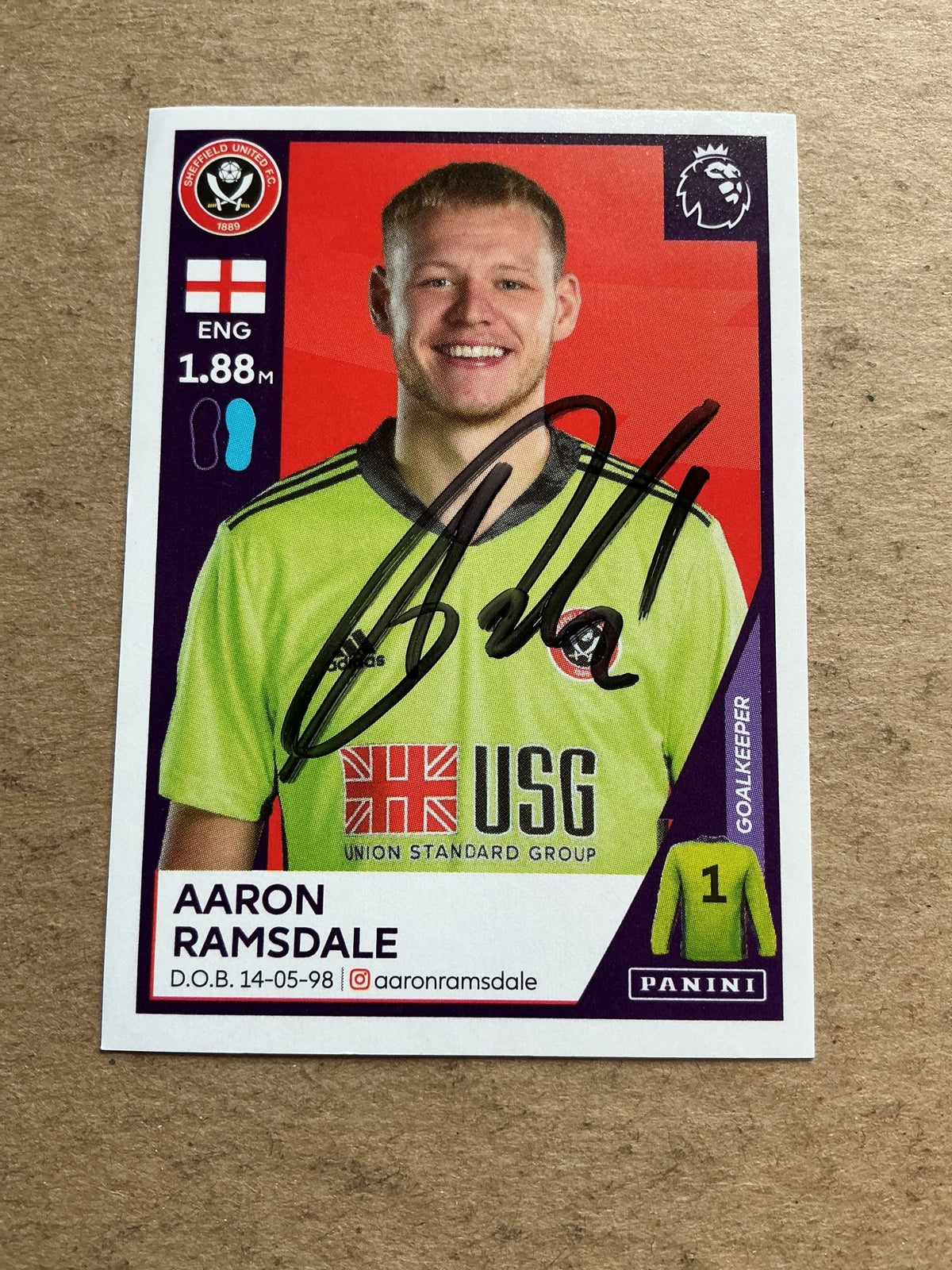 Aaron Ramsdale, England 🏴󠁧󠁢󠁥󠁮󠁧󠁿 Sheffield United 2021 Panini hand signed - Autographs-World