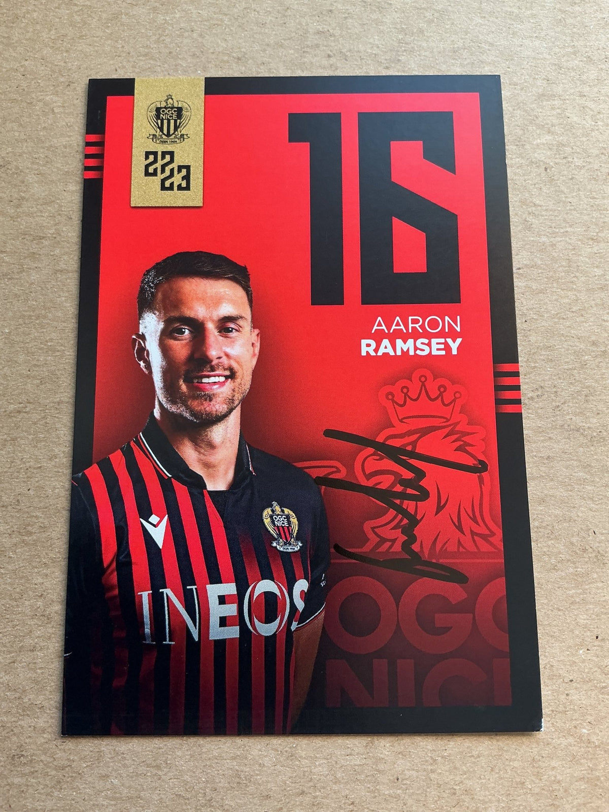 Aaron Ramsey, Wales 🏴󠁧󠁢󠁷󠁬󠁳󠁿 OGC Nice 2022/23 hand signed - Autographs-World