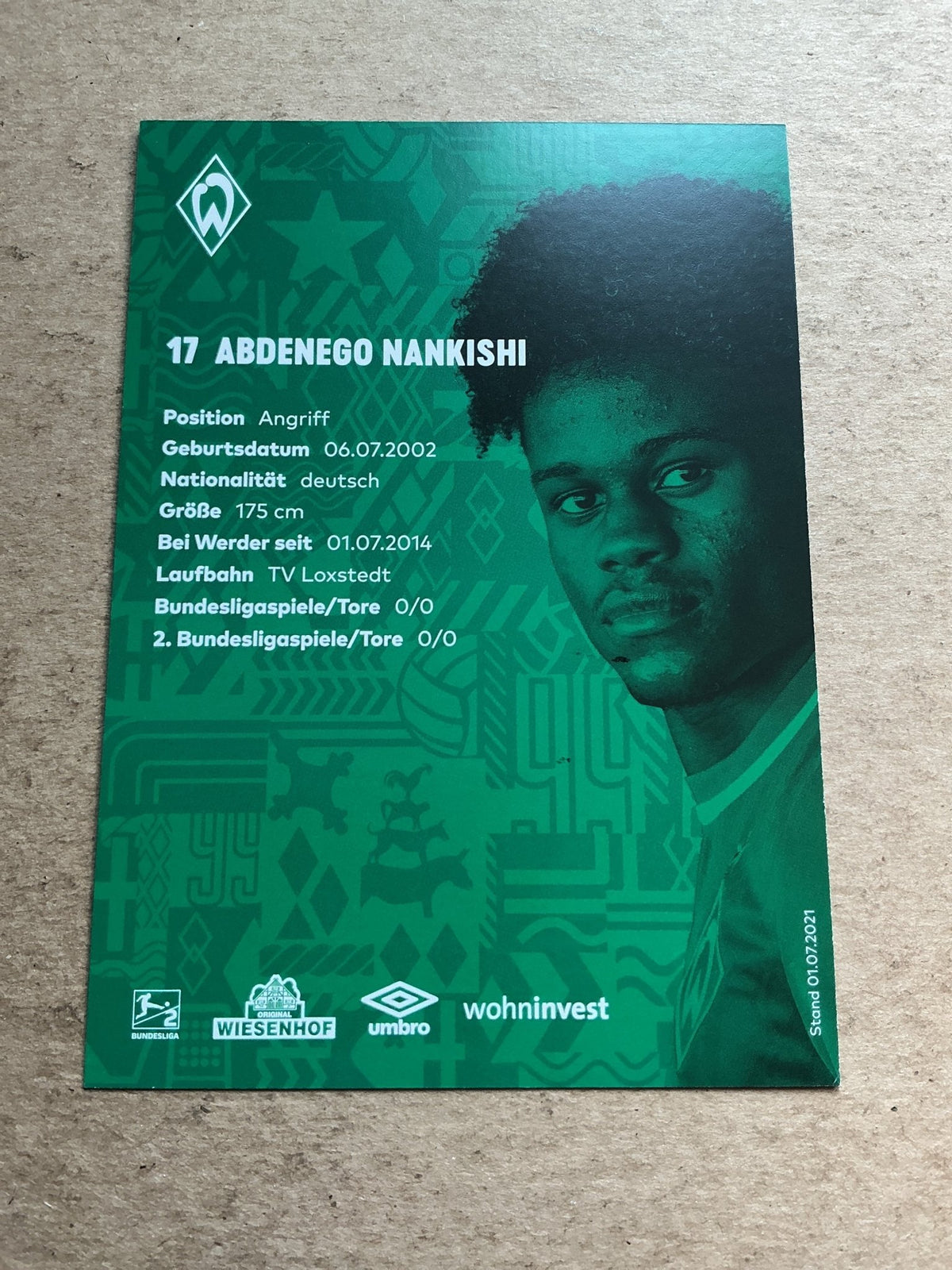 Abdenego Nankishi, Germany 🇩🇪 SV Werder Bremen 2021/22 hand signed - Autographs-World
