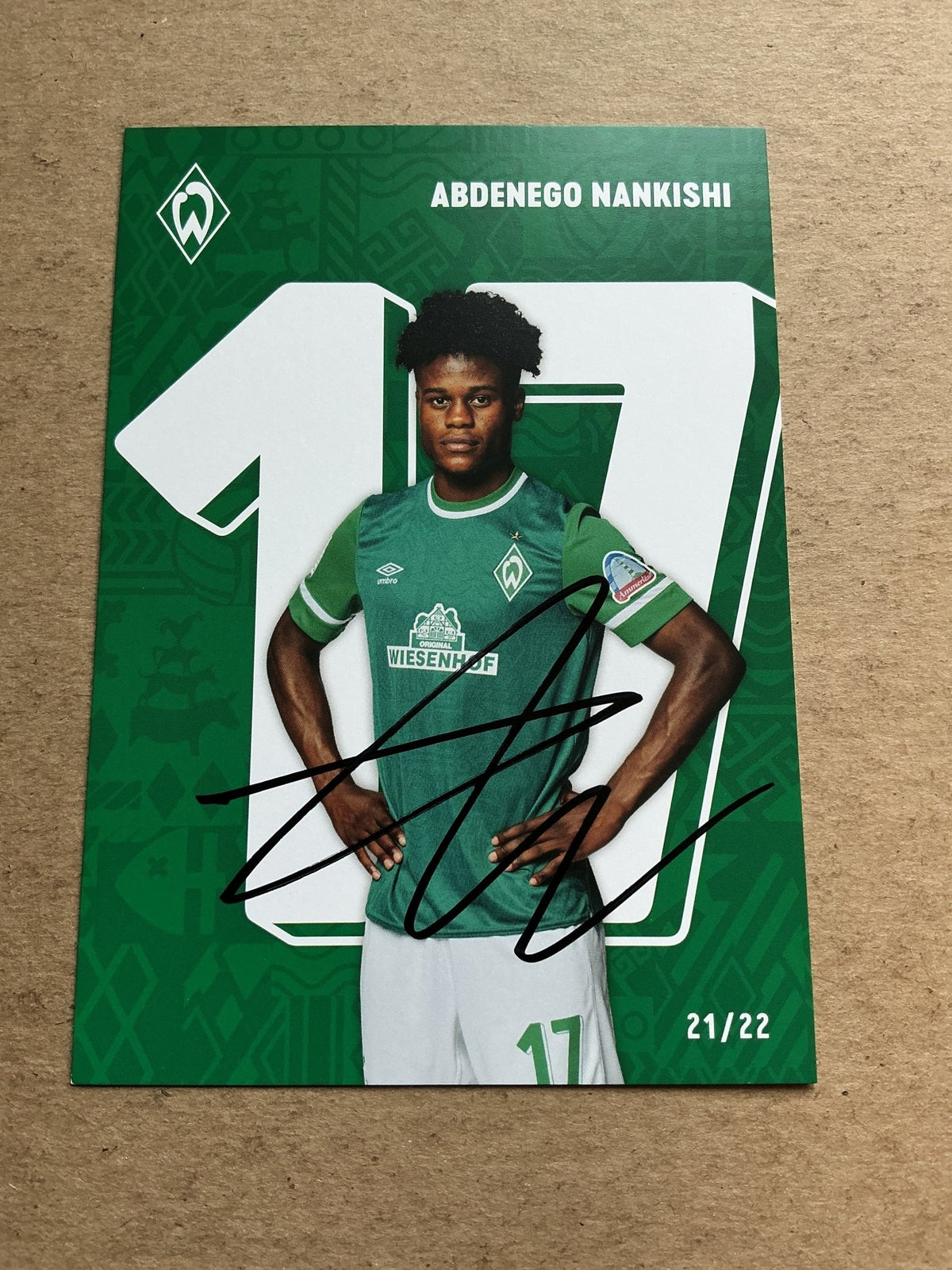 Abdenego Nankishi, Germany 🇩🇪 SV Werder Bremen 2021/22 hand signed - Autographs-World