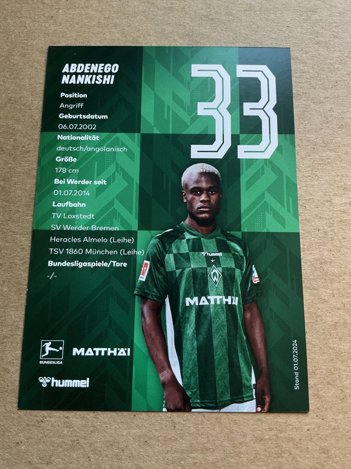 Abdenego Nankishi, Germany 🇩🇪 SV Werder Bremen 2024/25 hand signed - Autographs-World