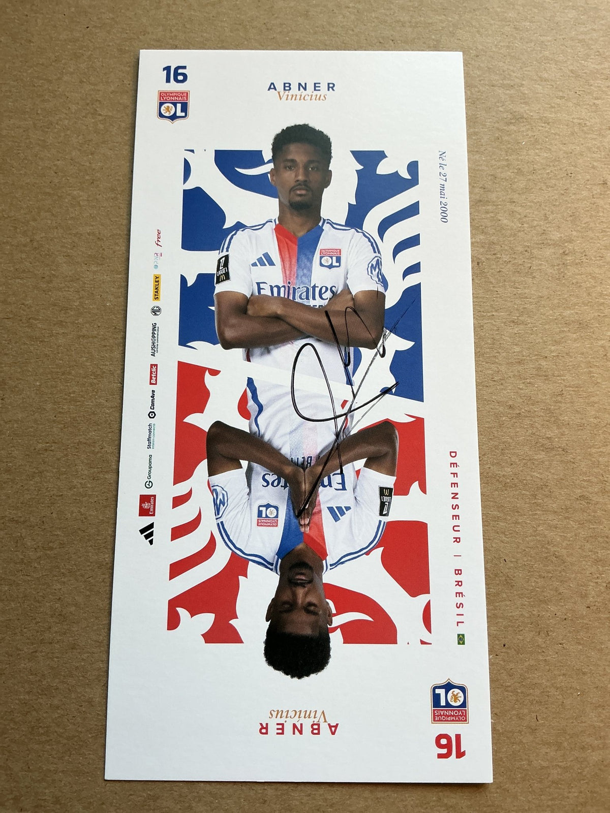 Abner Vinicius, Brazil 🇧🇷 Olympique Lyon 2024/25 hand signed - Autographs-World