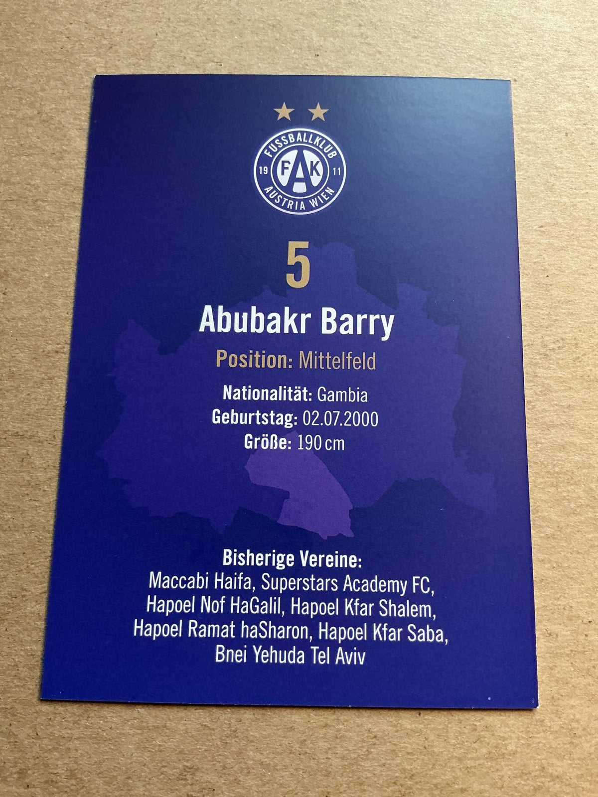Abubakr Barry, Gambia 🇬🇲 Austria Wien 2024/25 hand signed - Autographs-World