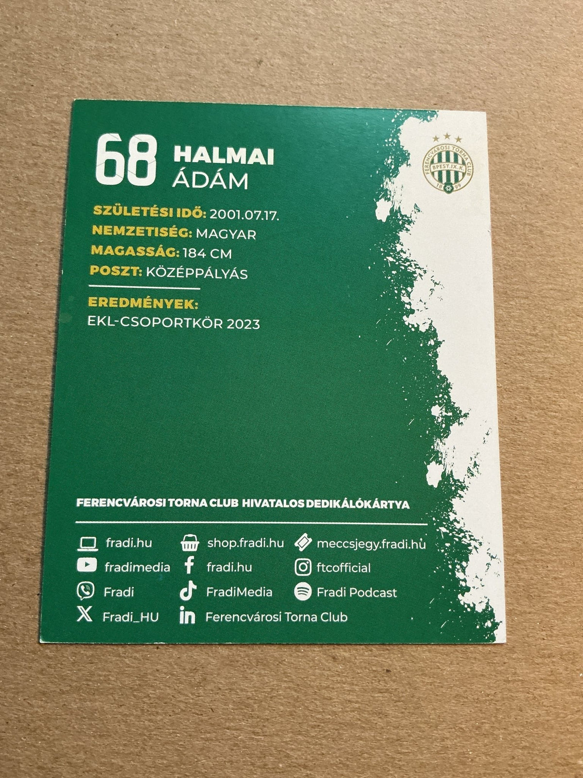 Ádám Halmai, Hungary 🇭🇺 Ferencváros TC 2023/24 hand signed - Autographs-World