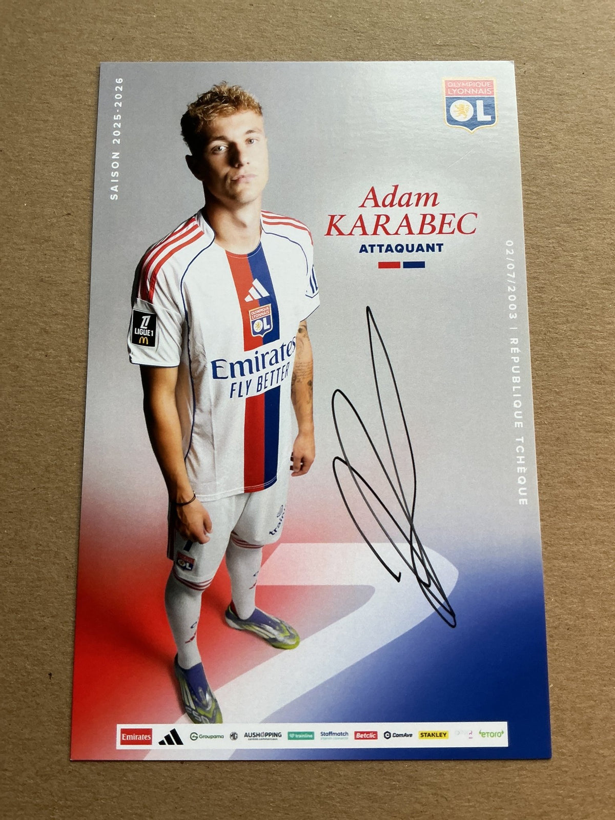 Adam Karabec, Czech Republic 🇨🇿 Olympique Lyon 2025/26 hand signed - Autographs-World