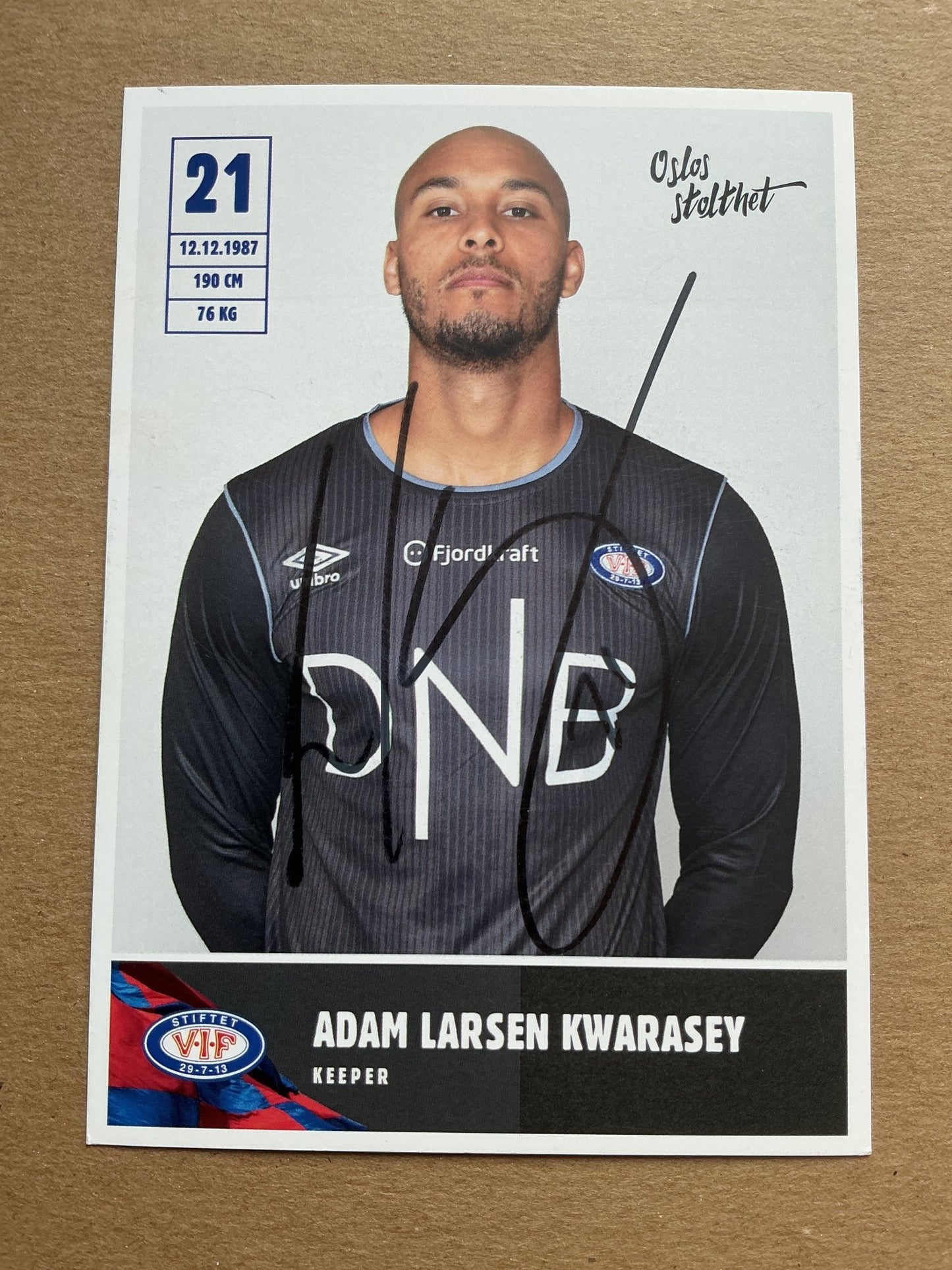 Adam Kwarasey, Ghana 🇬🇭 Vålerenga IF 2019/20 hand signed - Autographs-World