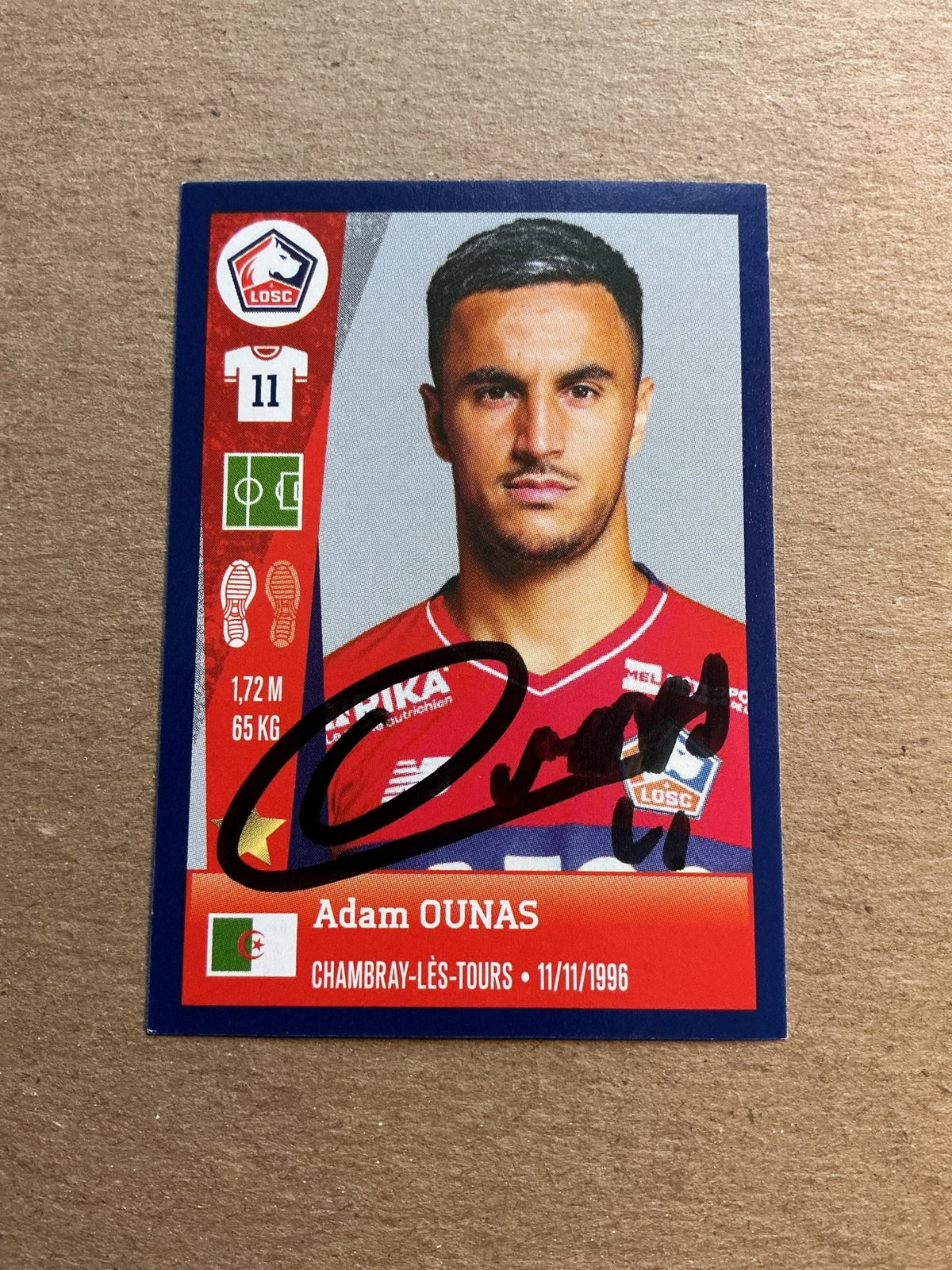 Adam Ounas, Algeria 🇩🇿 Lille OSC 2023 Panini hand signed - Autographs-World