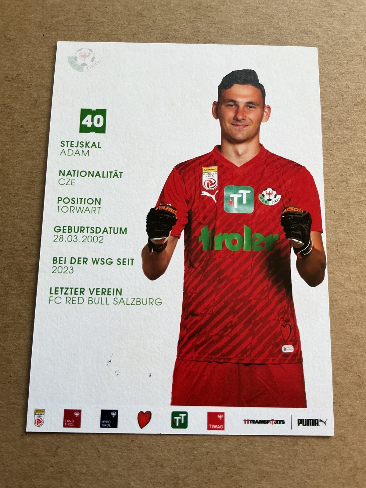 Adam Stejskal, Czech Republic 🇨🇿 WSG Tirol 2023/24 hand signed - Autographs-World