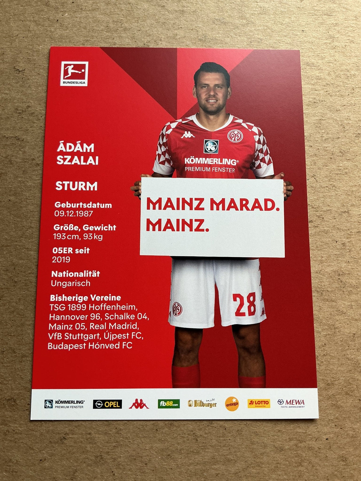 Ádám Szalai, Hungary 🇭🇺 FSV Mainz 05 2020/21 hand signed - Autographs-World