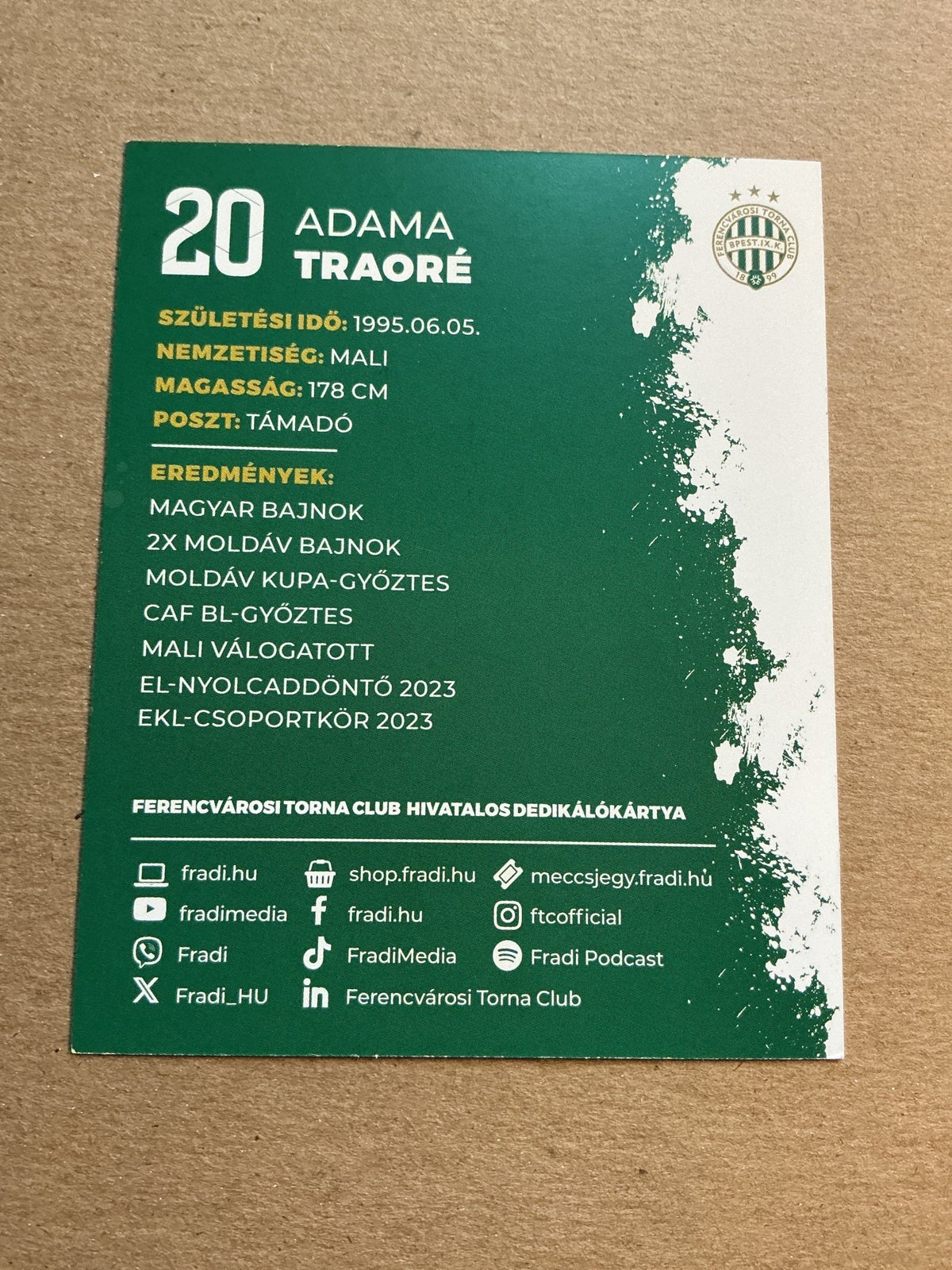 Adama Traoré, Mali 🇲🇱 Ferencváros TC 2023/24 hand signed - Autographs-World