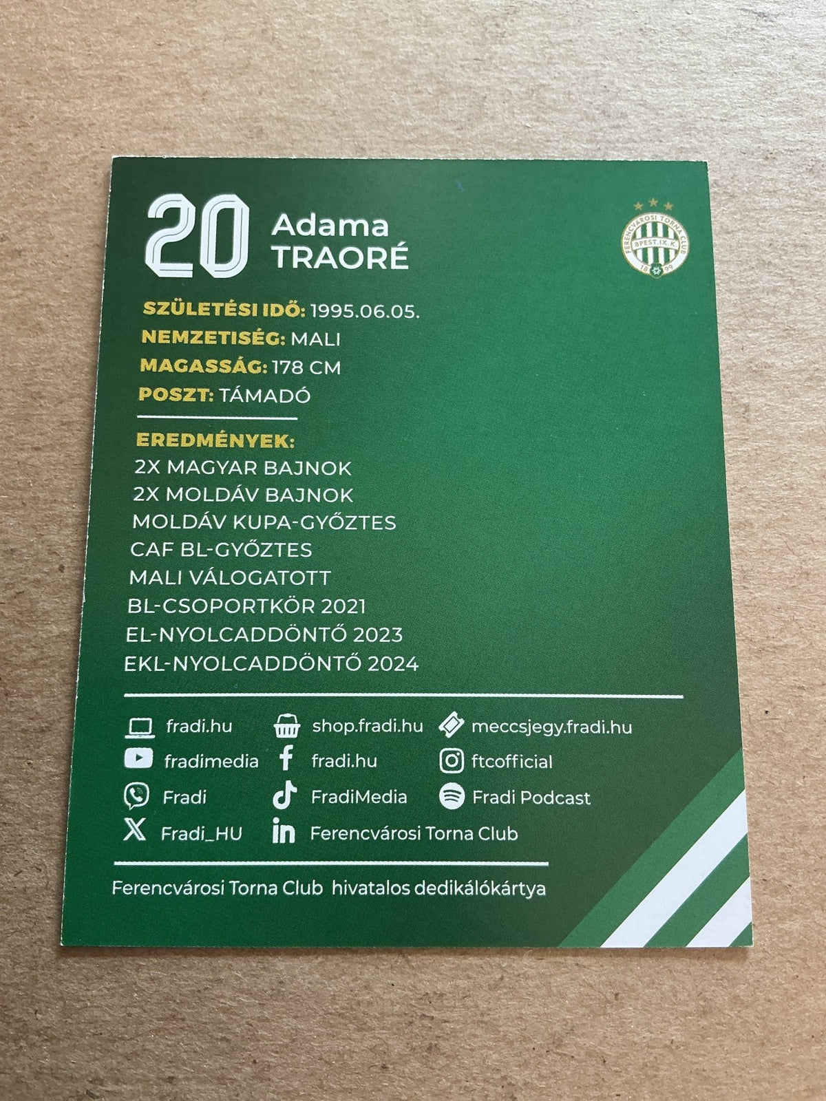 Adama Traore, Mali 🇲🇱 Ferencvaros TC 2024/25 hand signed - Autographs-World