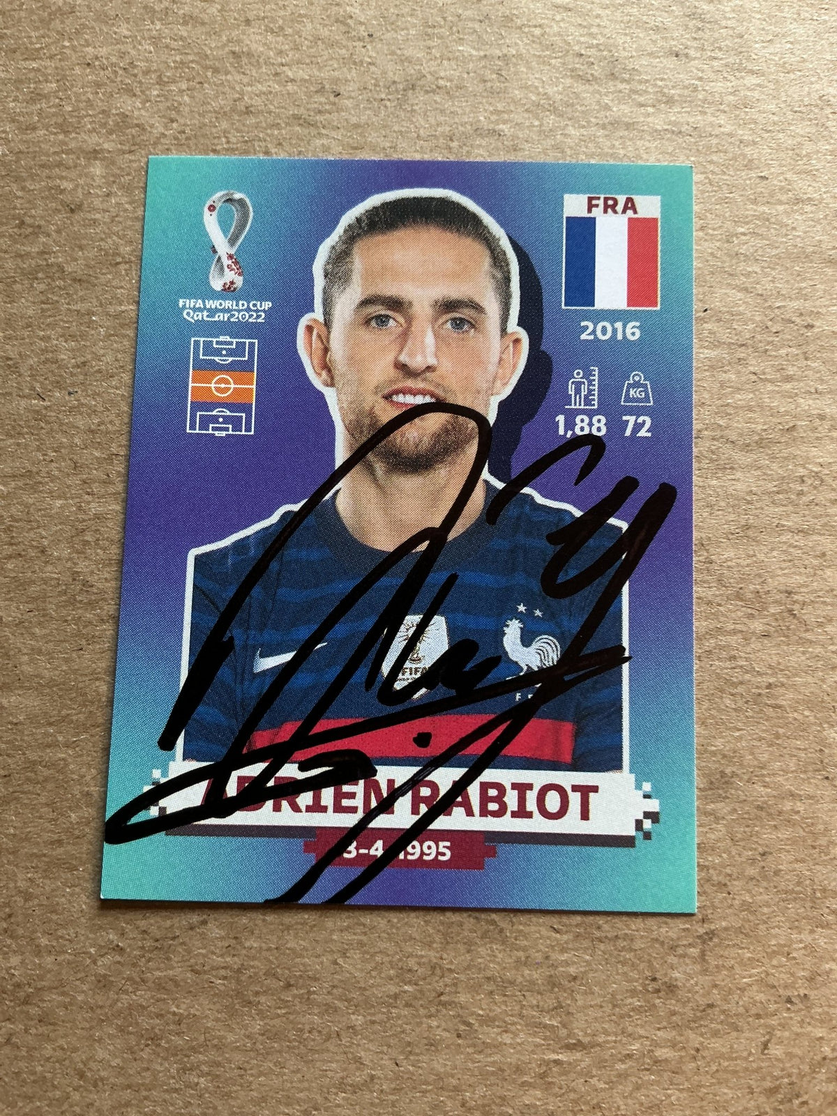 Adrien Rabiot, France 🇫🇷 FIFA World Cup 2022 Panini hand signed - Autographs-World