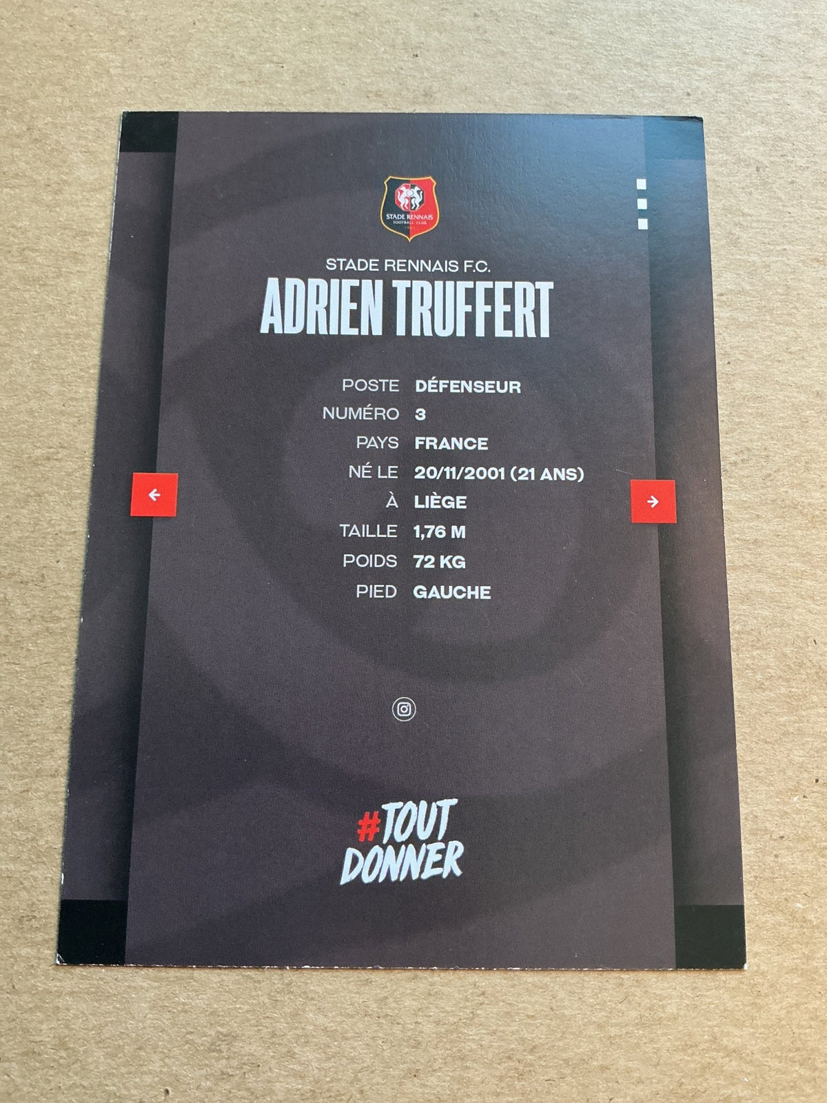Adrien Truffet, France 🇫🇷 Stade Rennes FC 2023/24 hand signed - Autographs-World